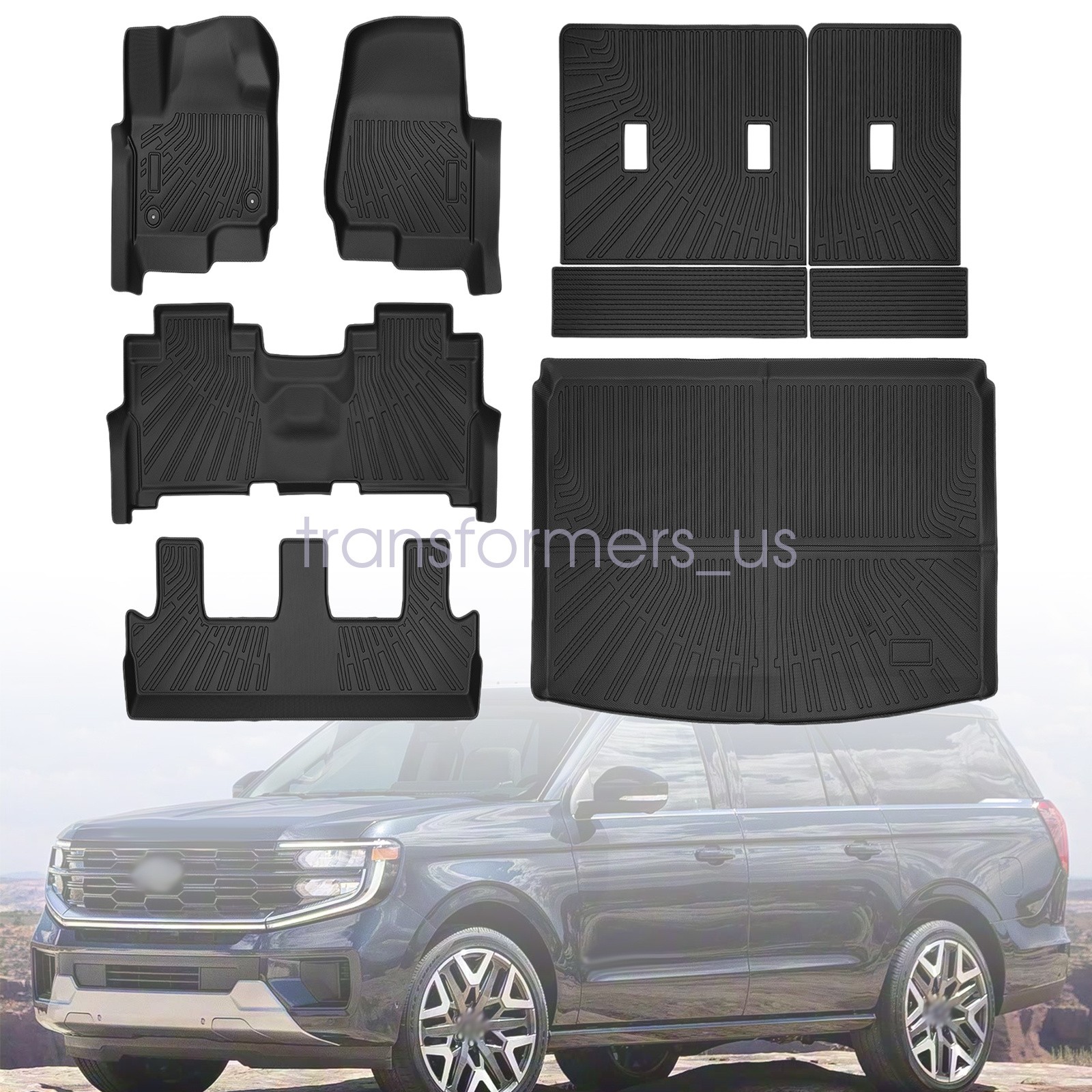 TPE Floor Mats+Trunk Cargo Liners For 2018-25 Ford Expedition Max Bench 8-Seater