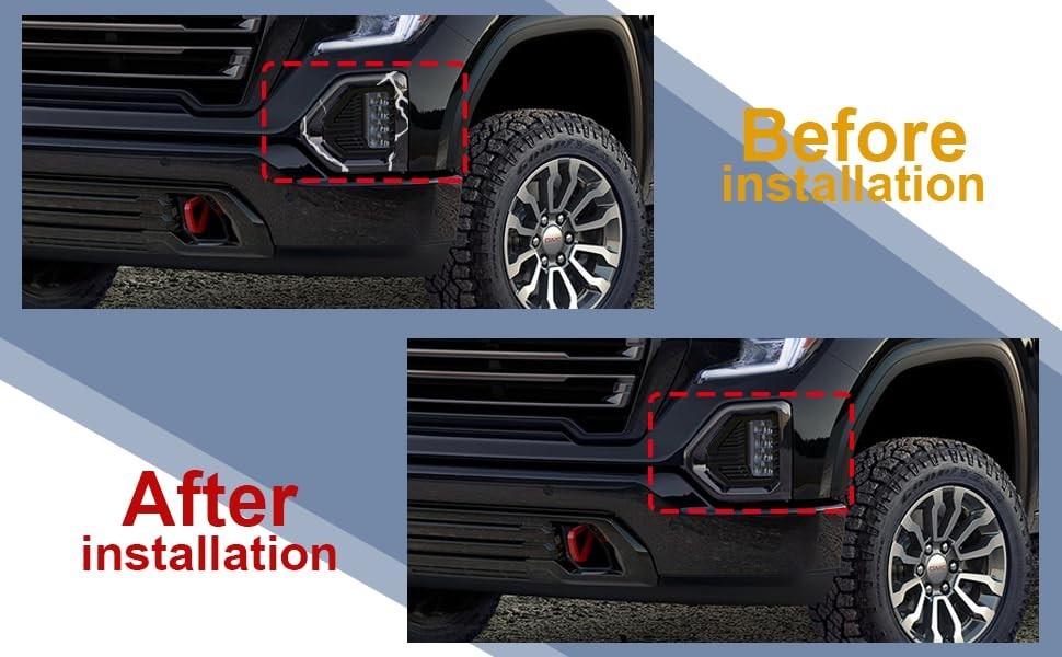 Fog Light Bezel Cover Trim for 2019-2021 Sierra 1500 & Denali SLT AT4, Black