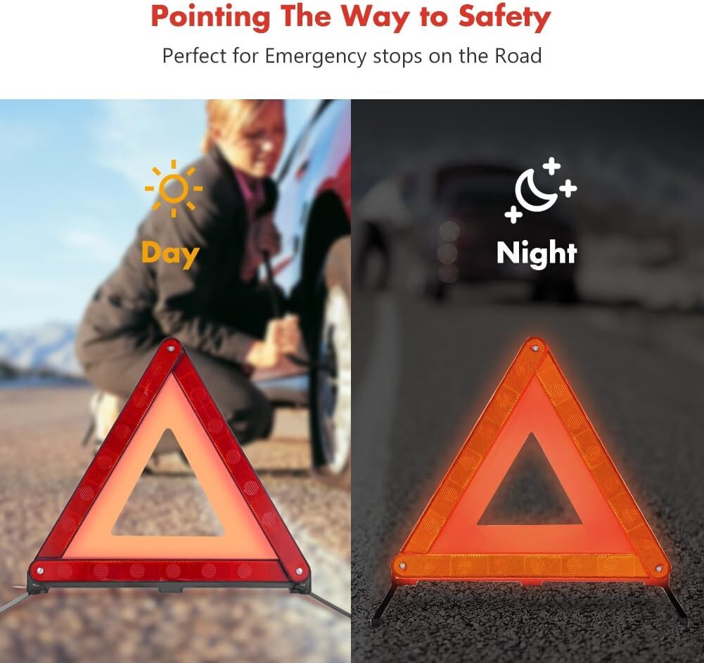 3 Pack Reflective Warning Triangles, Foldable Roadside Emergency Safety Kit