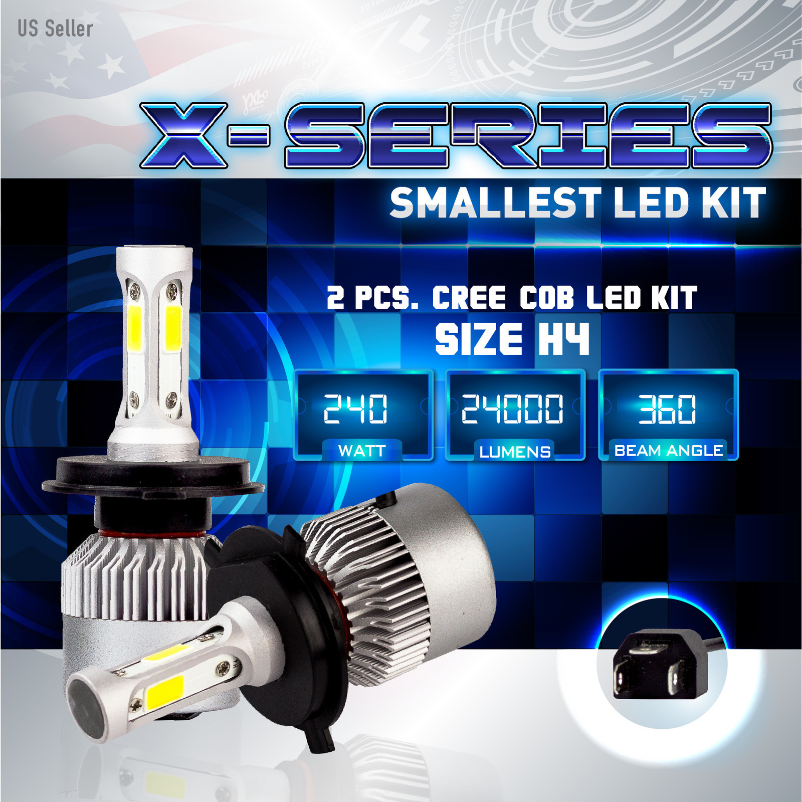 240W 24000LM CREE LED 6000K White Headlight Dual Hi / Lo Kit – H4 HB2 9003 (1)
