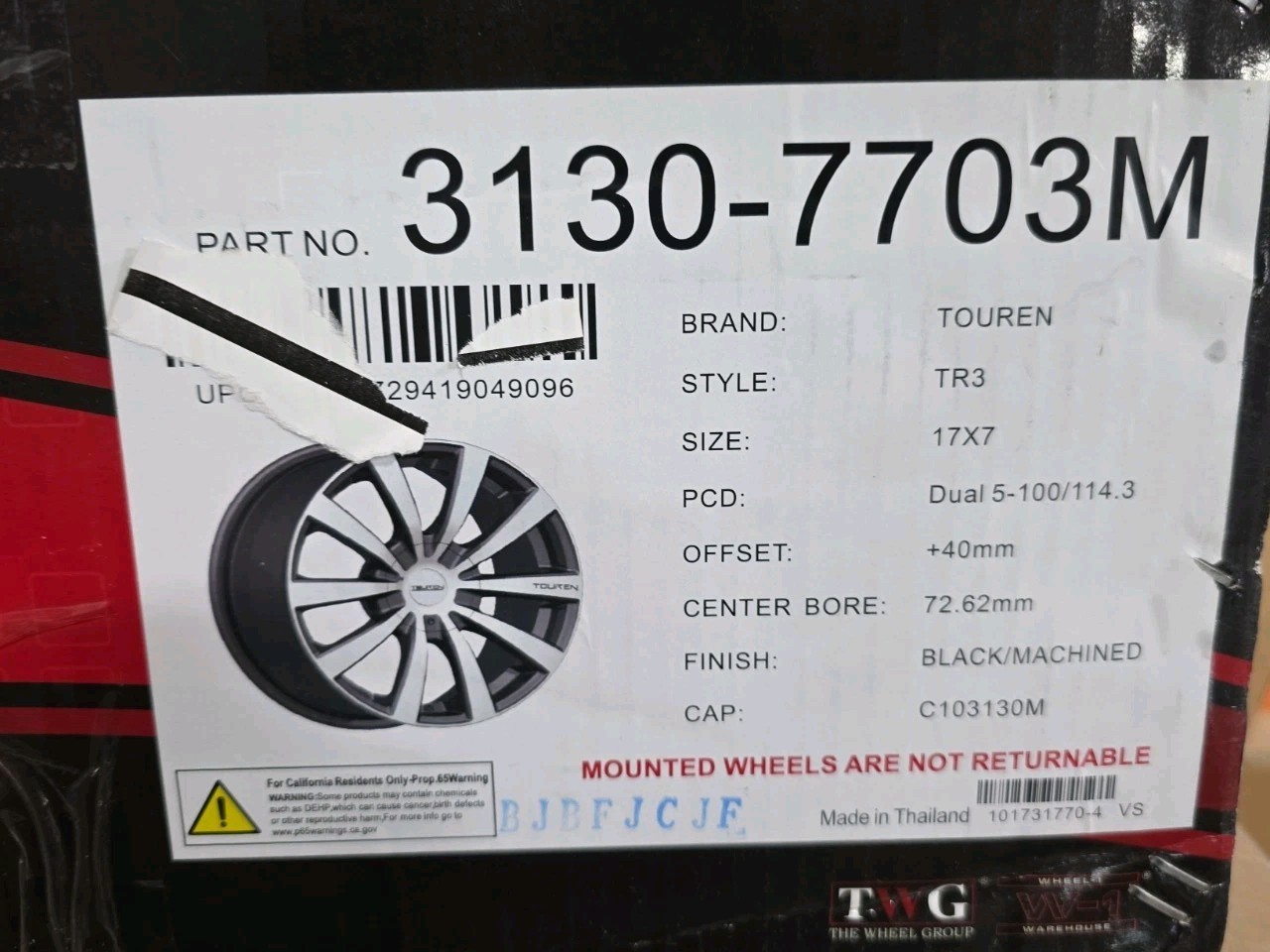 Touren Wheels 3130-TR3 17×7 5×100/4.5 40mm Gloss Black/Machined 3130-7703M