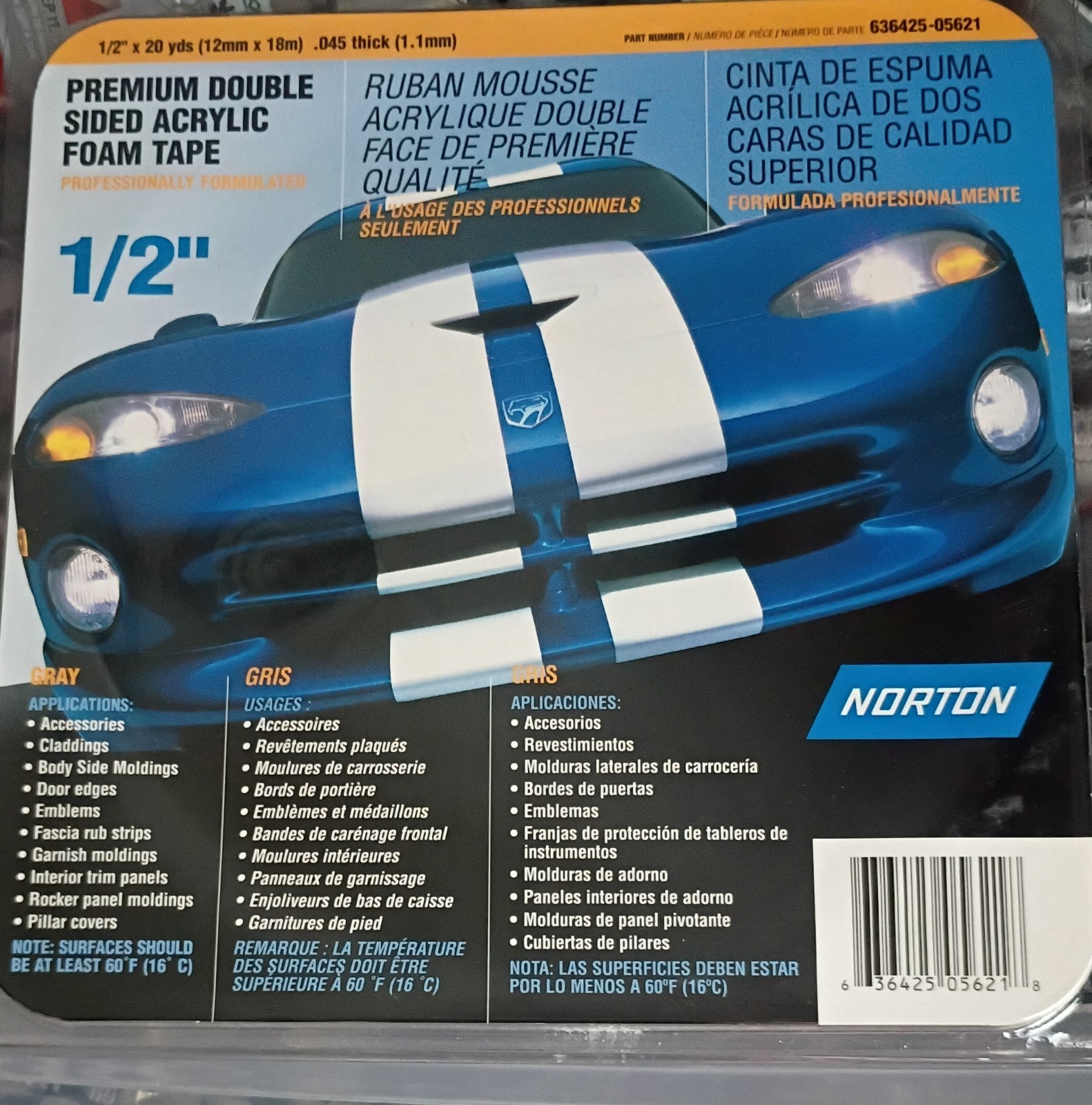 Norton Premium Double Sided Acrylic Foam Tape 1/2″ Attachment Tape NOR-5621