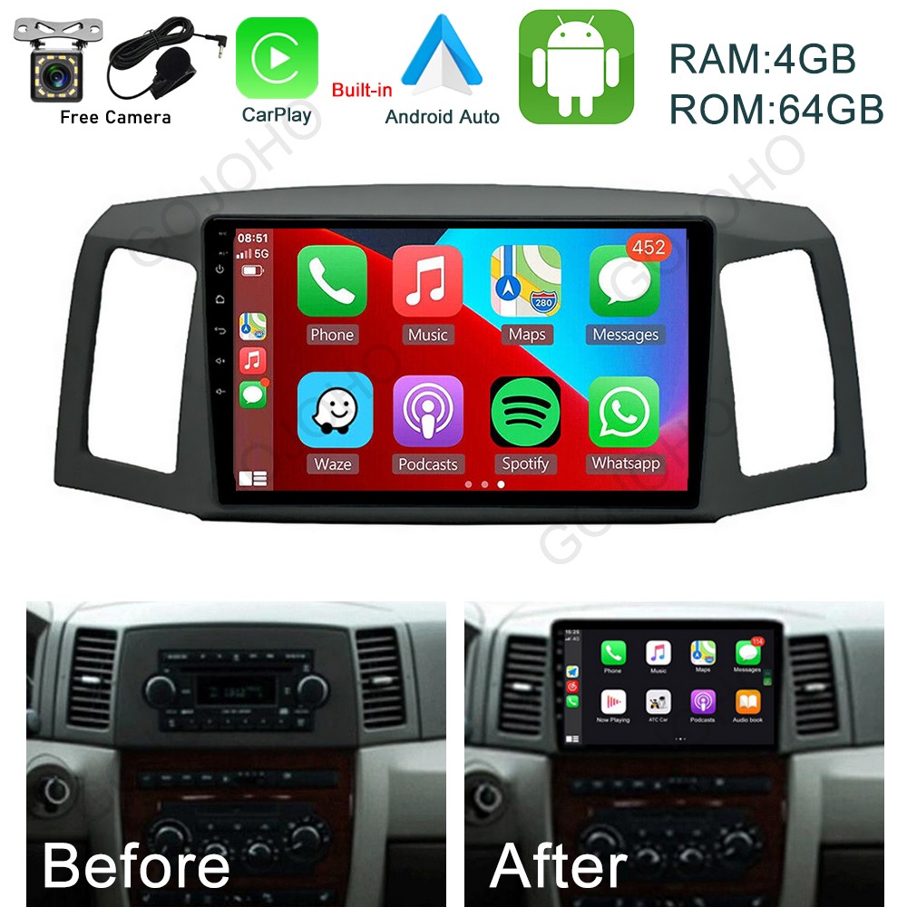 For 2004-2007 Jeep Grand Cherokee fit for Carplay Android Car Stereo Radio GPS
