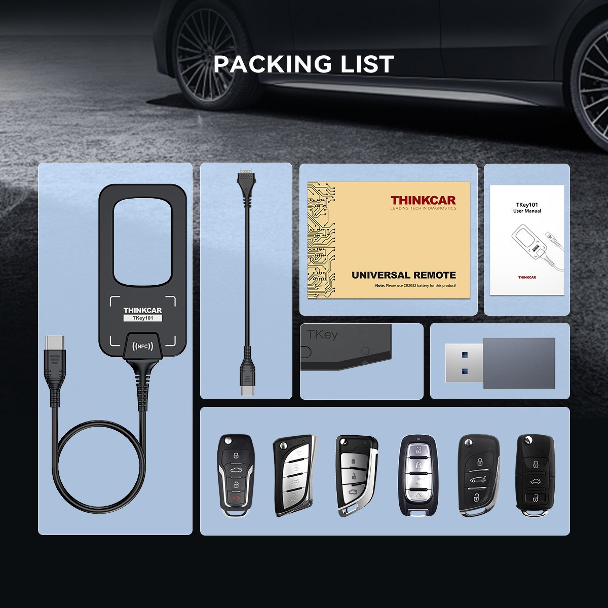 Universal Car Key Programmer THINKCAR TKEY 101 Equipment with 6 Unit Remote Keys