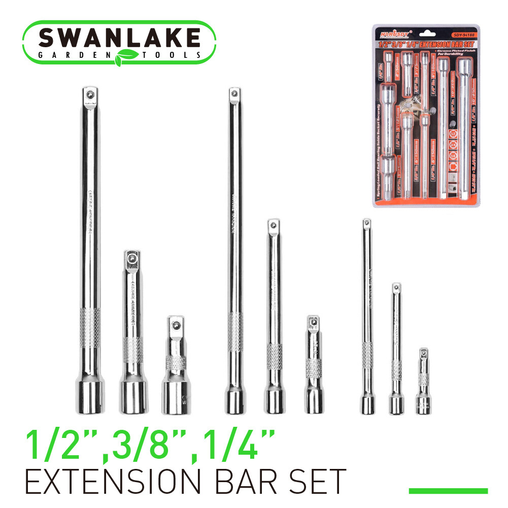 9-Piece Extension Bar Set 1/4″ 3/8″ 1/2″ Drive Socket Extensions Wrench Extend