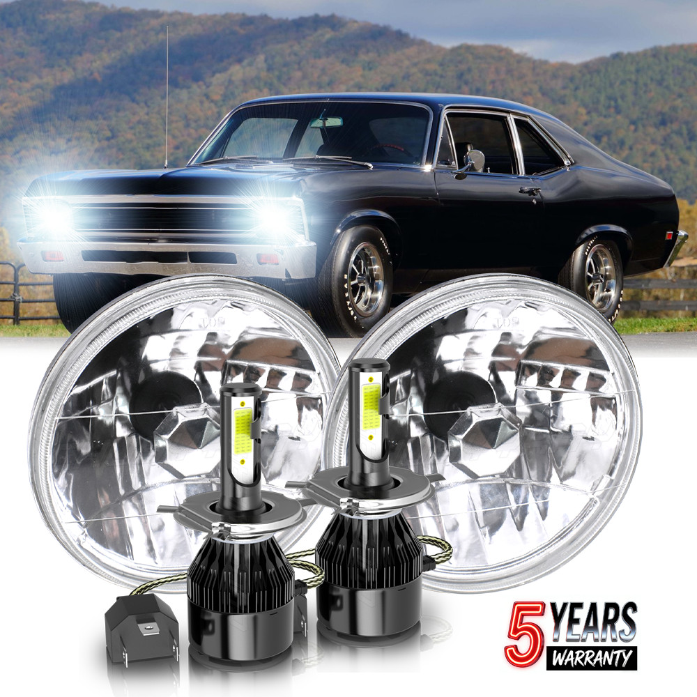 Pair 7″ Inch Round LED Headlights Hi/Lo Sealed Beam FIT Chevy Bel Air 1955-1957