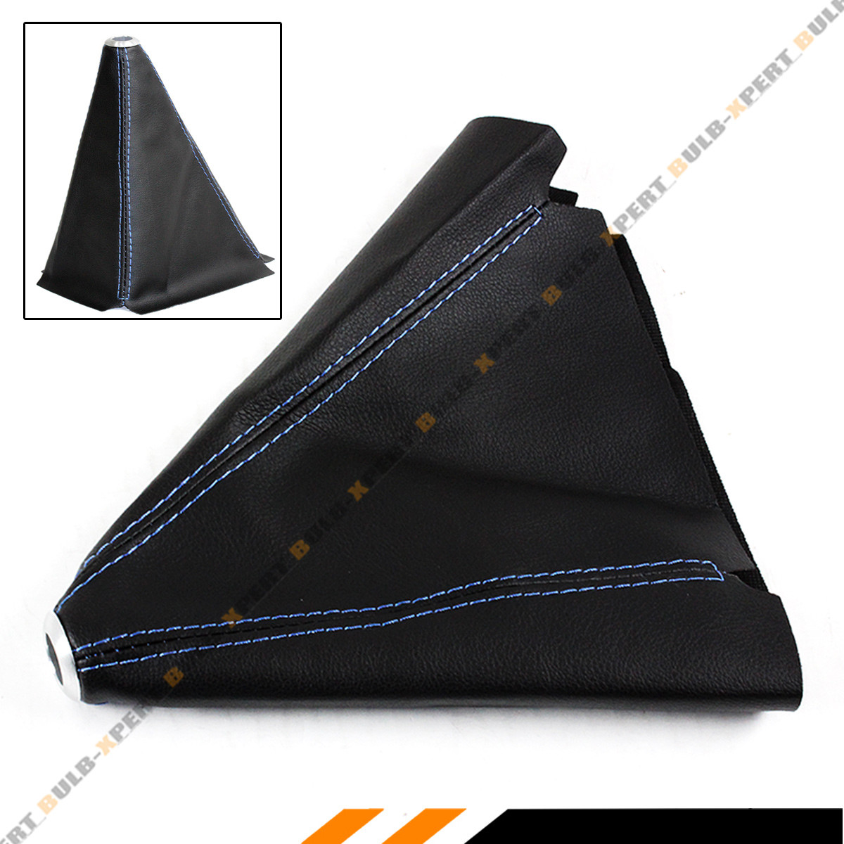 BLACK PVC LEATHER MANUAL SHIFT SHIFTER BOOT COVER WITH BLUE STITCHING FOR TOYOTA