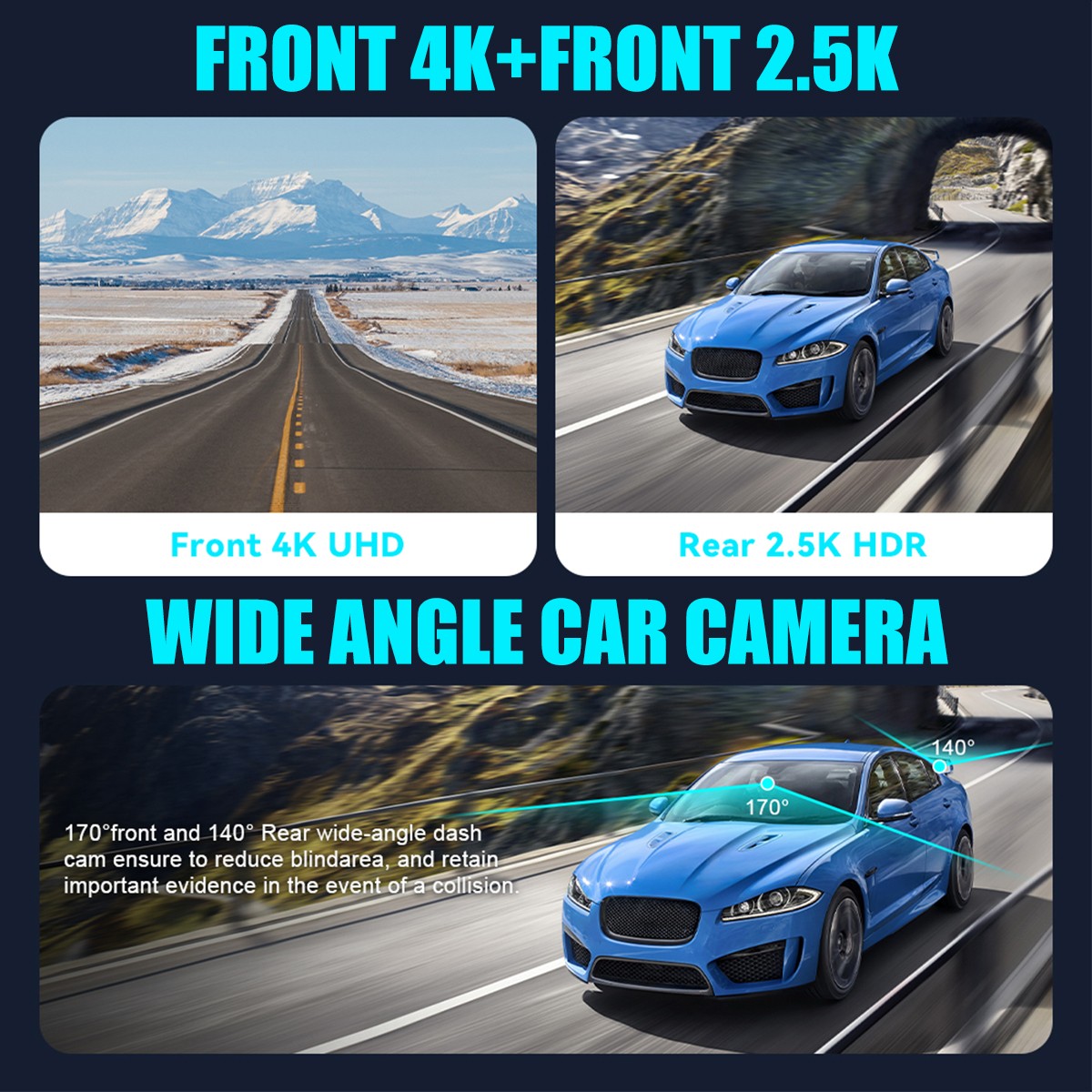 Night Vision Dash Camera 4K Front and Rear Dash Cam ADAS Built-In WiFi & GPS NEW