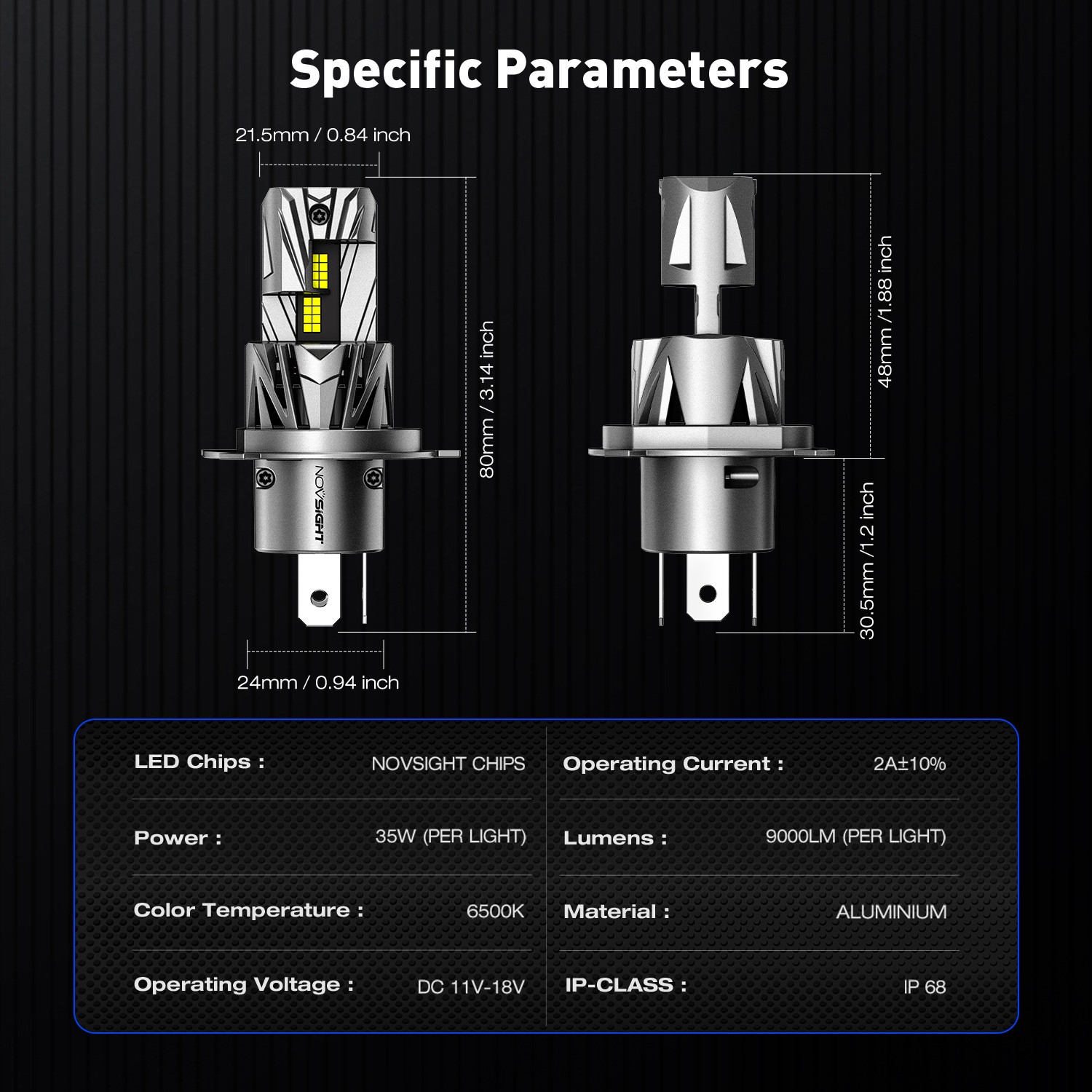 2PCS H4 9003 LED Headlight Bulbs High Low Beam Super Bright 6500K White NOVSIGHT