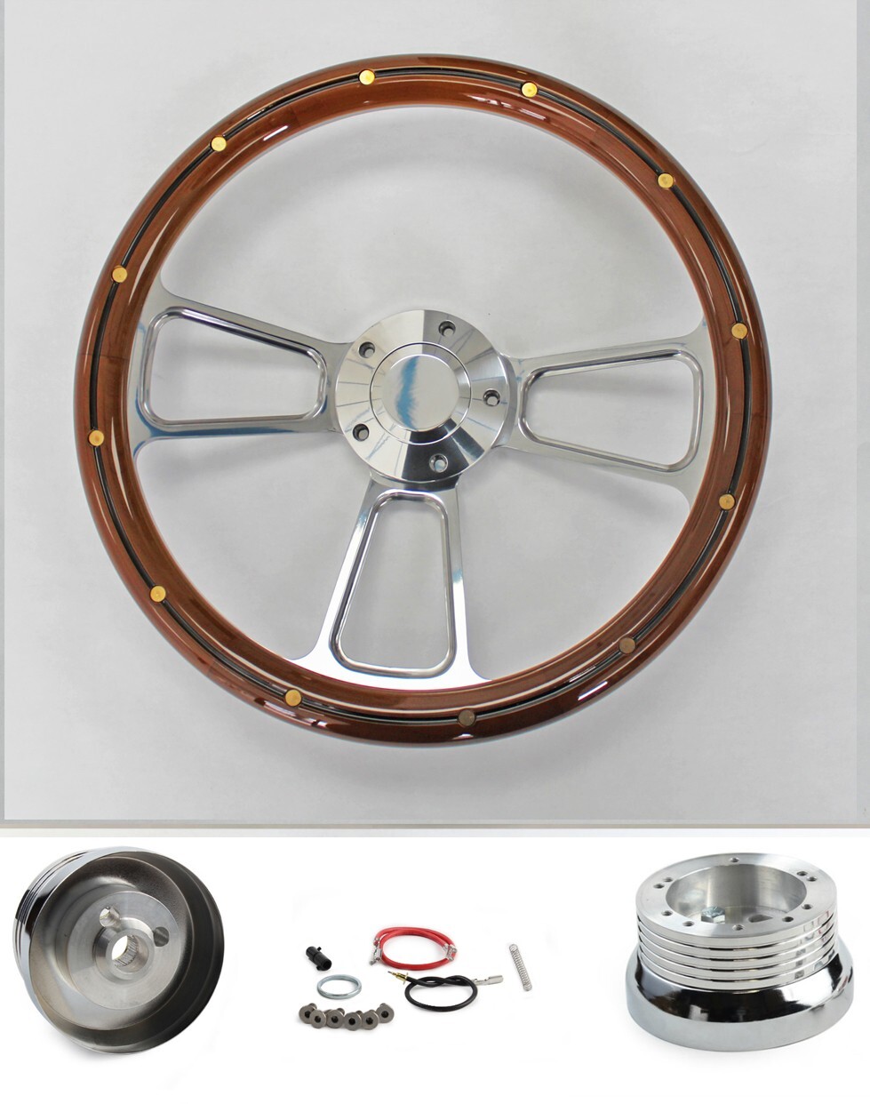 Falcon Thunderbird Galaxie Billet Steering Wheel Mahogany Grip with rivets 14″