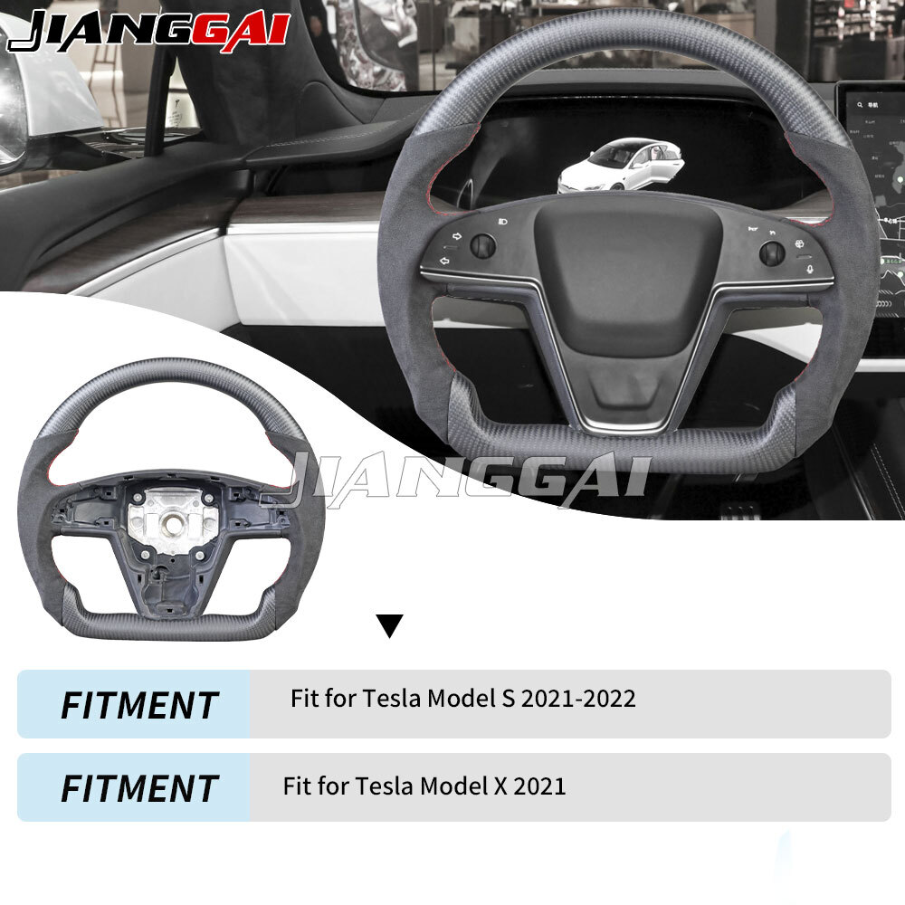Matte Carbon Fiber Flat Heated Steering Wheel Fits Tesla Model S Model X 21-22