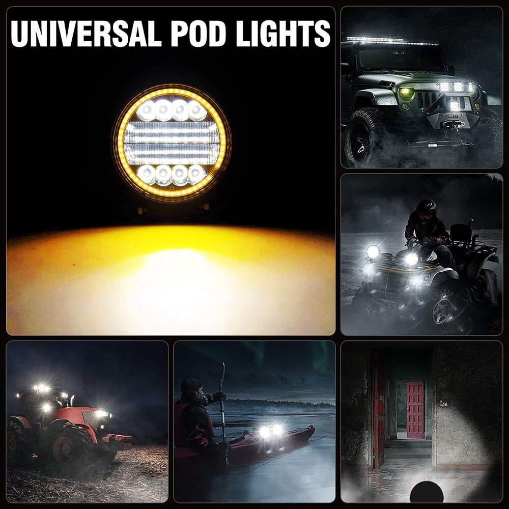 Pair 5”Inch LED Work Light Spot Flood Driving Fog Round Amber Lamp Offroad