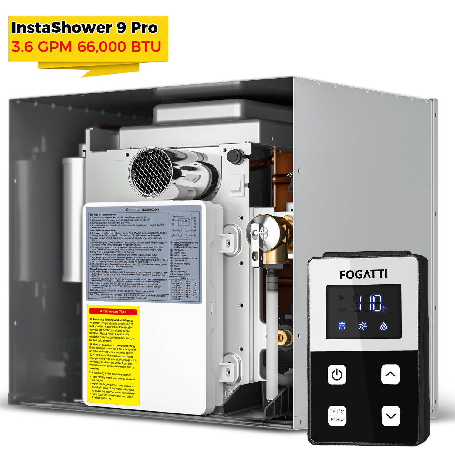FOGATTI InstaShower RV Tankless Water Heater w/ 15*15, 15*18, 18*18 inches Door