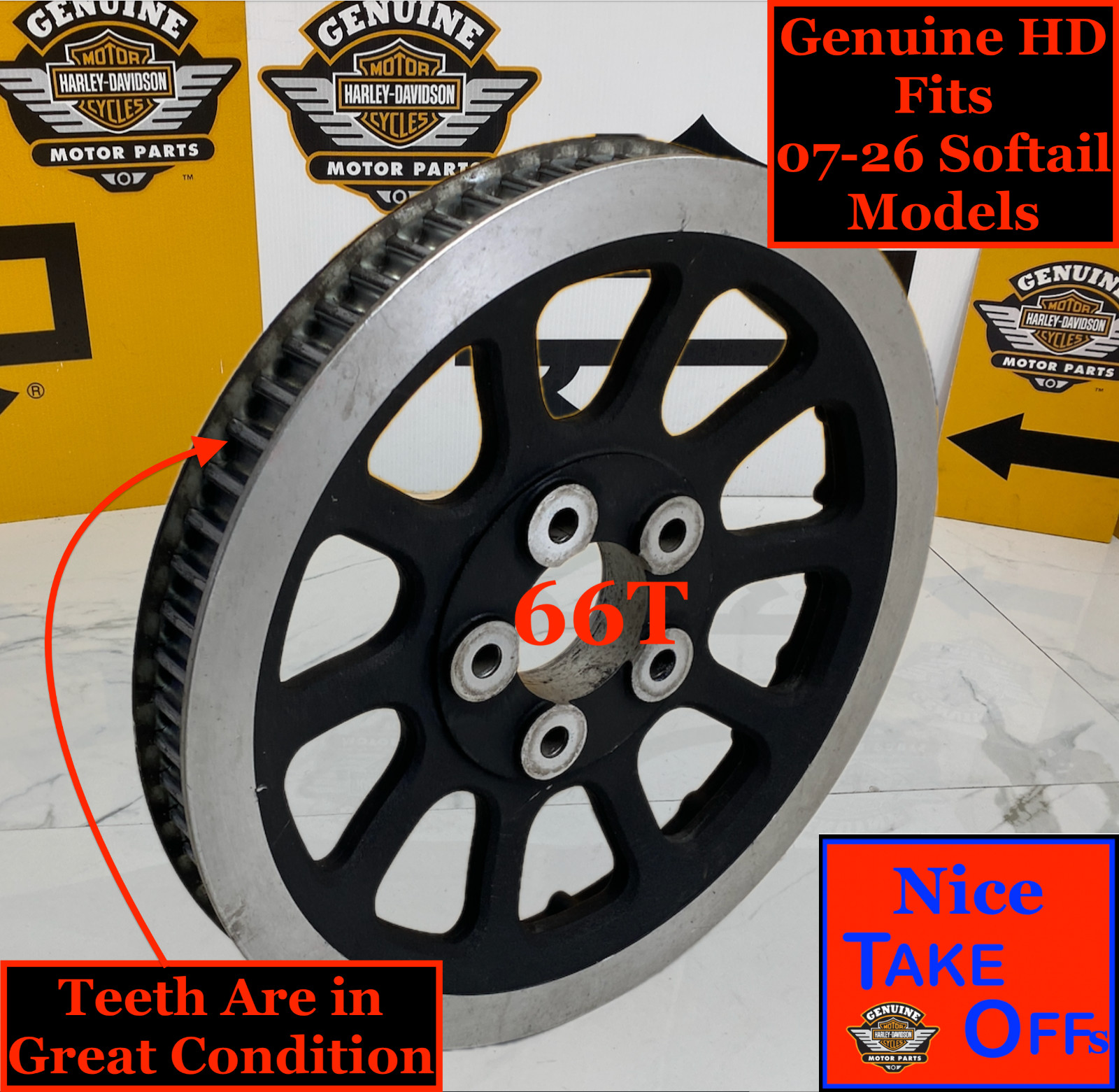 HD OEM 07-26 Softail Belt Pulley Sprocket 66T Tooth Genuine Stock Factory Teeth