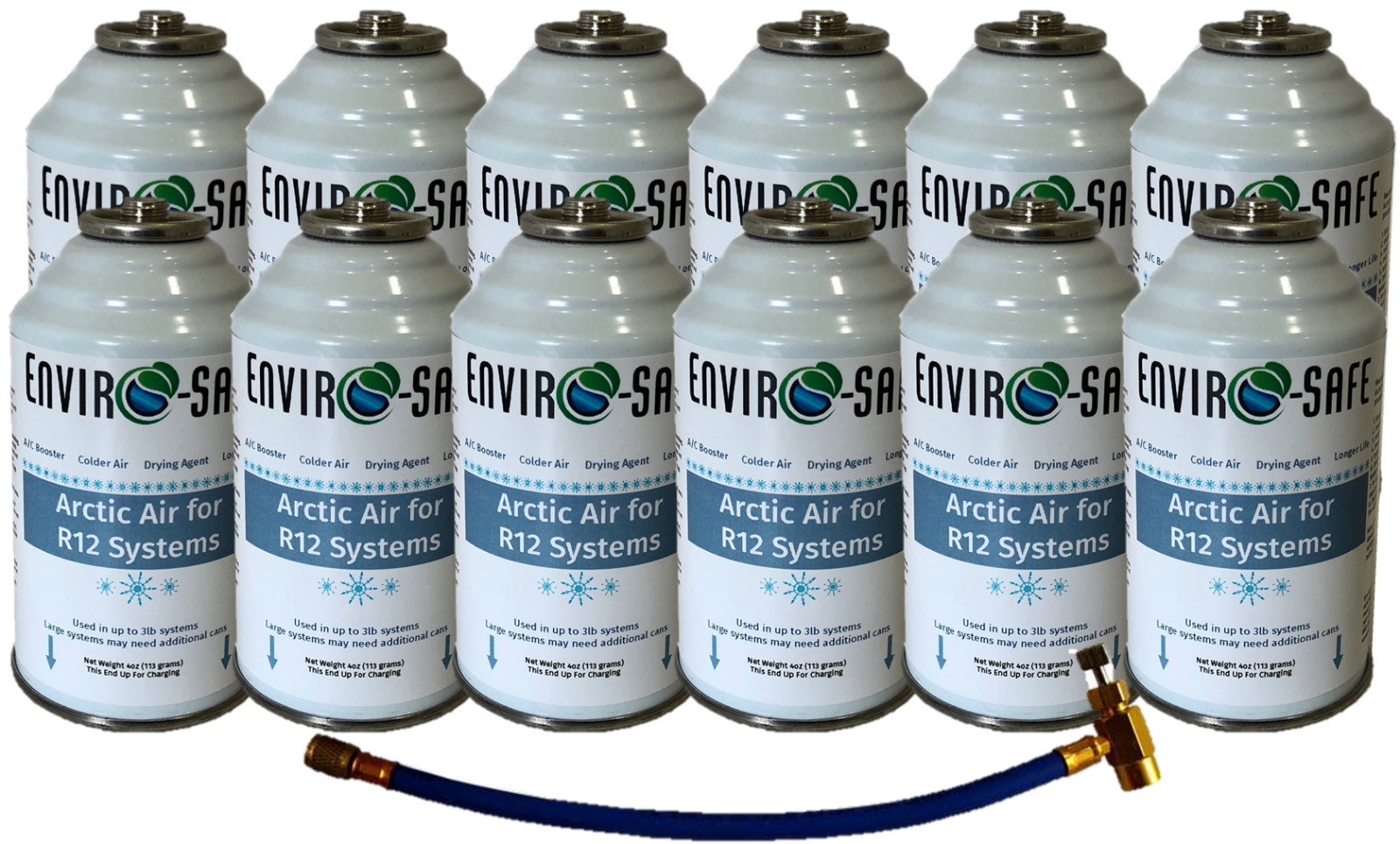 Envirosafe Arctic Air for R12 systems, GET COLDER AIR, 12 Cans with hose