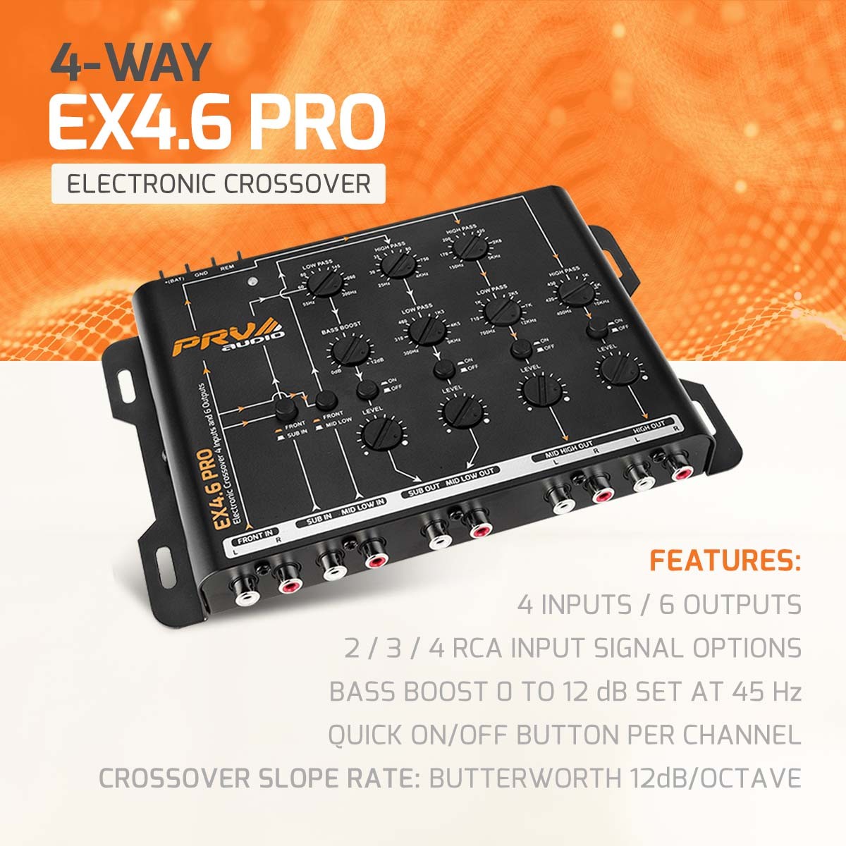 PRV AUDIO EX4.6 PRO 2/3/4-WAY ELECTRONIC/ACTIVE CROSSOVER (4-INPUTS & 6-OUTPUT)