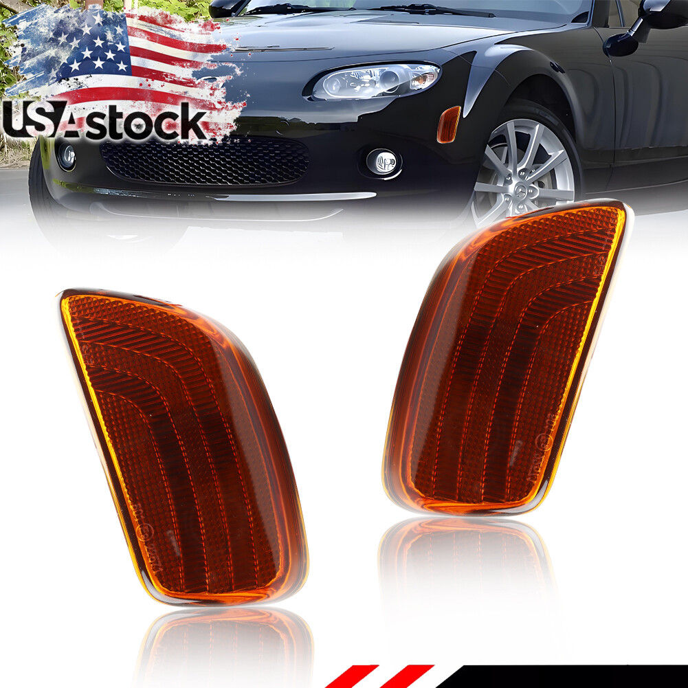 2X Amber Lens Front Bumper Park Side Marker Light For 2006-2008 MAZDA MX-5 MIATA