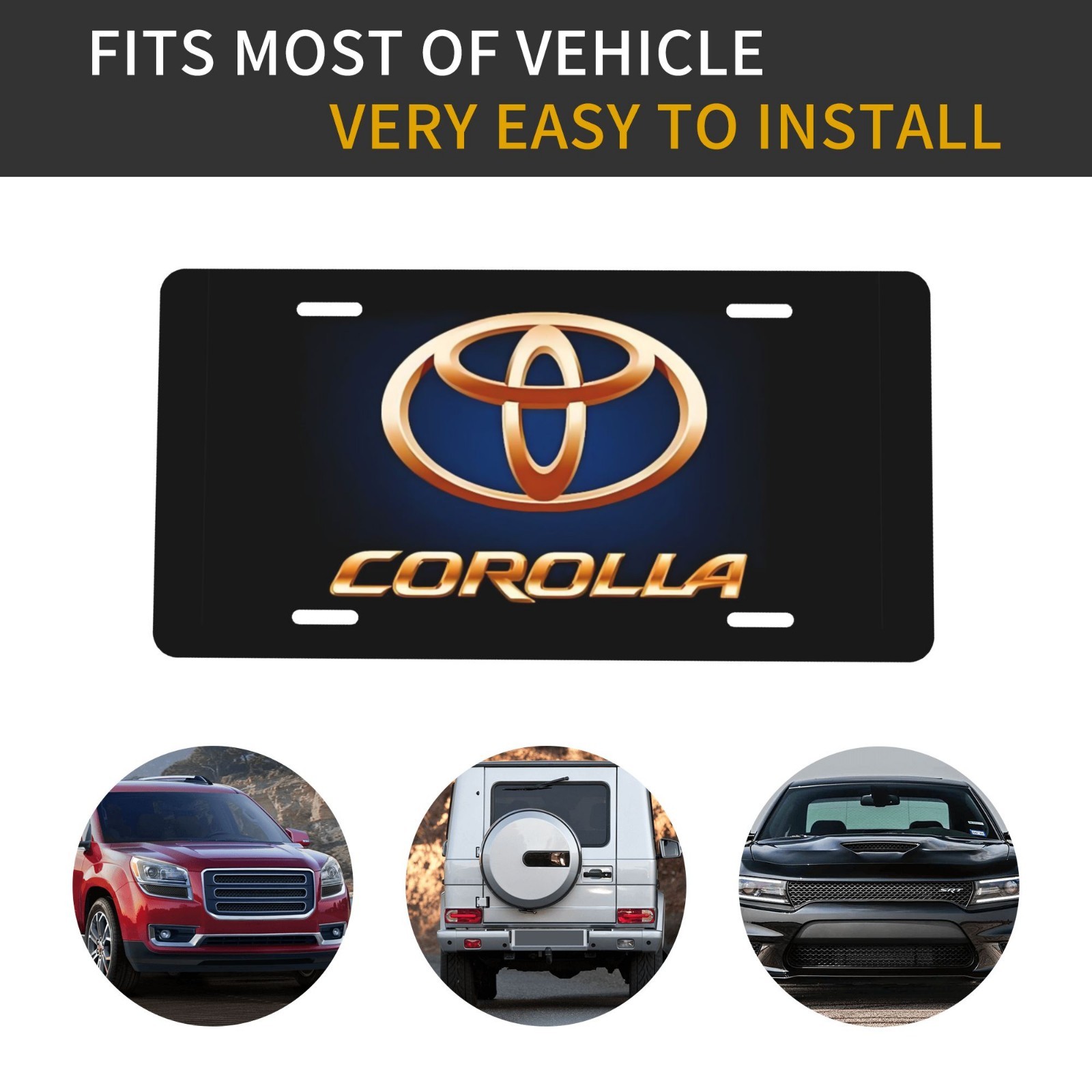 Toyota 12 x 6 in License Plate Stamped Metal Tag for Car, Truck Black