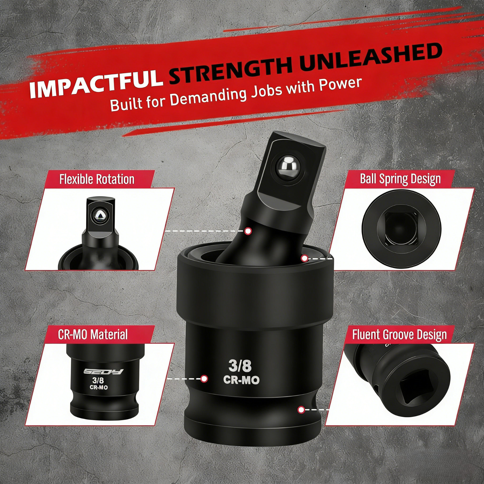 3 PC Pneumatic Impact Universal Joint Socket Set Swivel Ball 1/2″ 3/8″ 1/4″