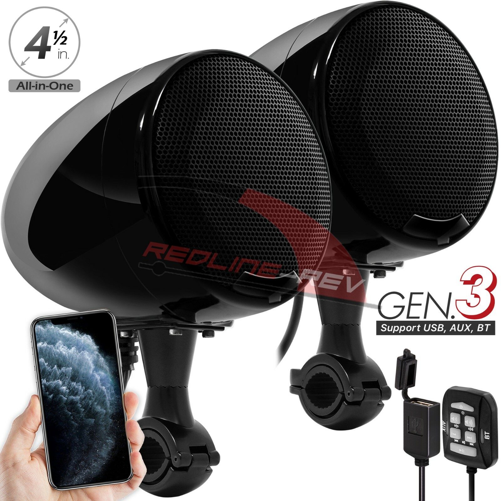 Refurb Waterproof Bluetooth Motorcycle Stereo Speakers Amplifier Audio System