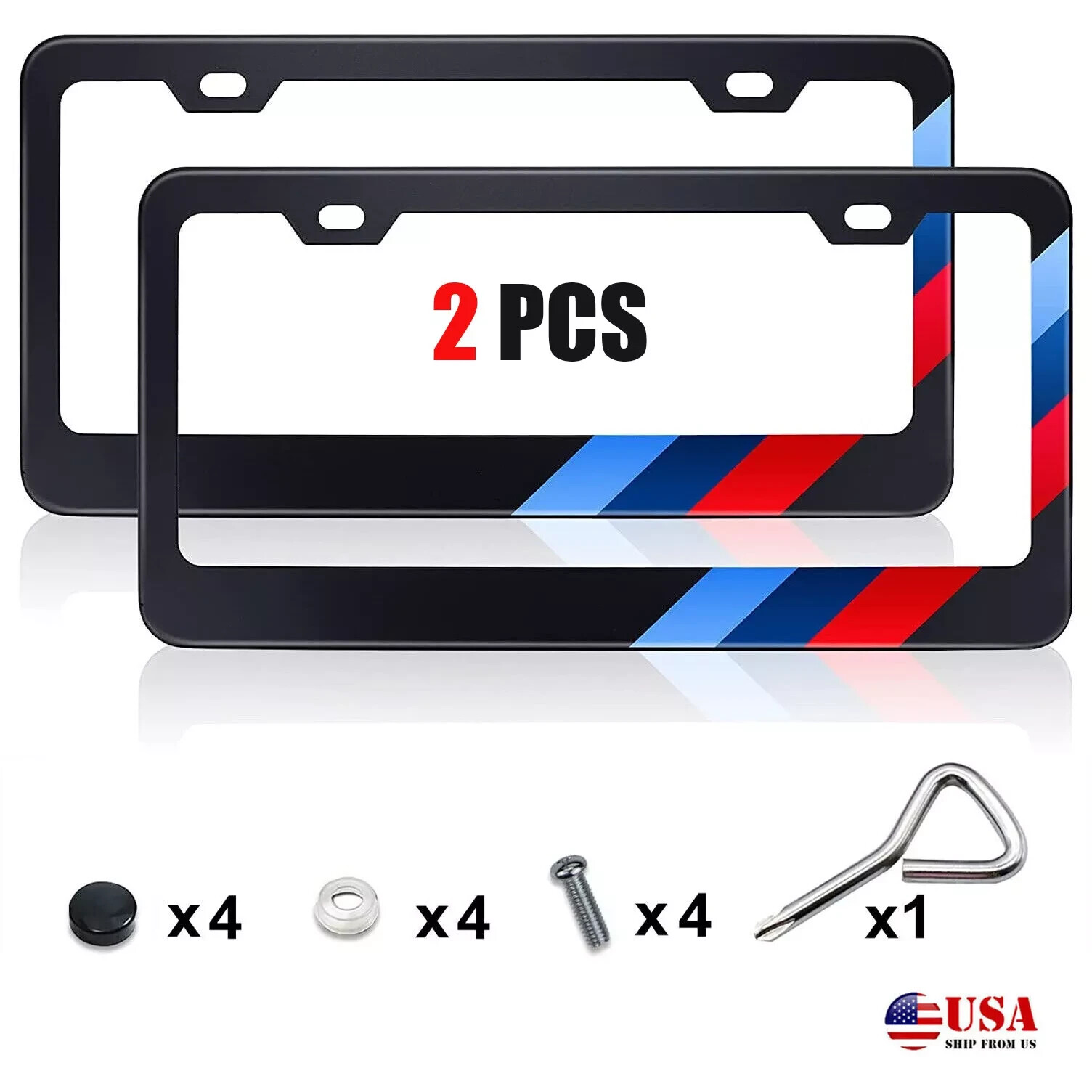 2X For BMW 1/2/3/4/5/6 Series Tri 3 Color Car License Plate Frame M Power Cover
