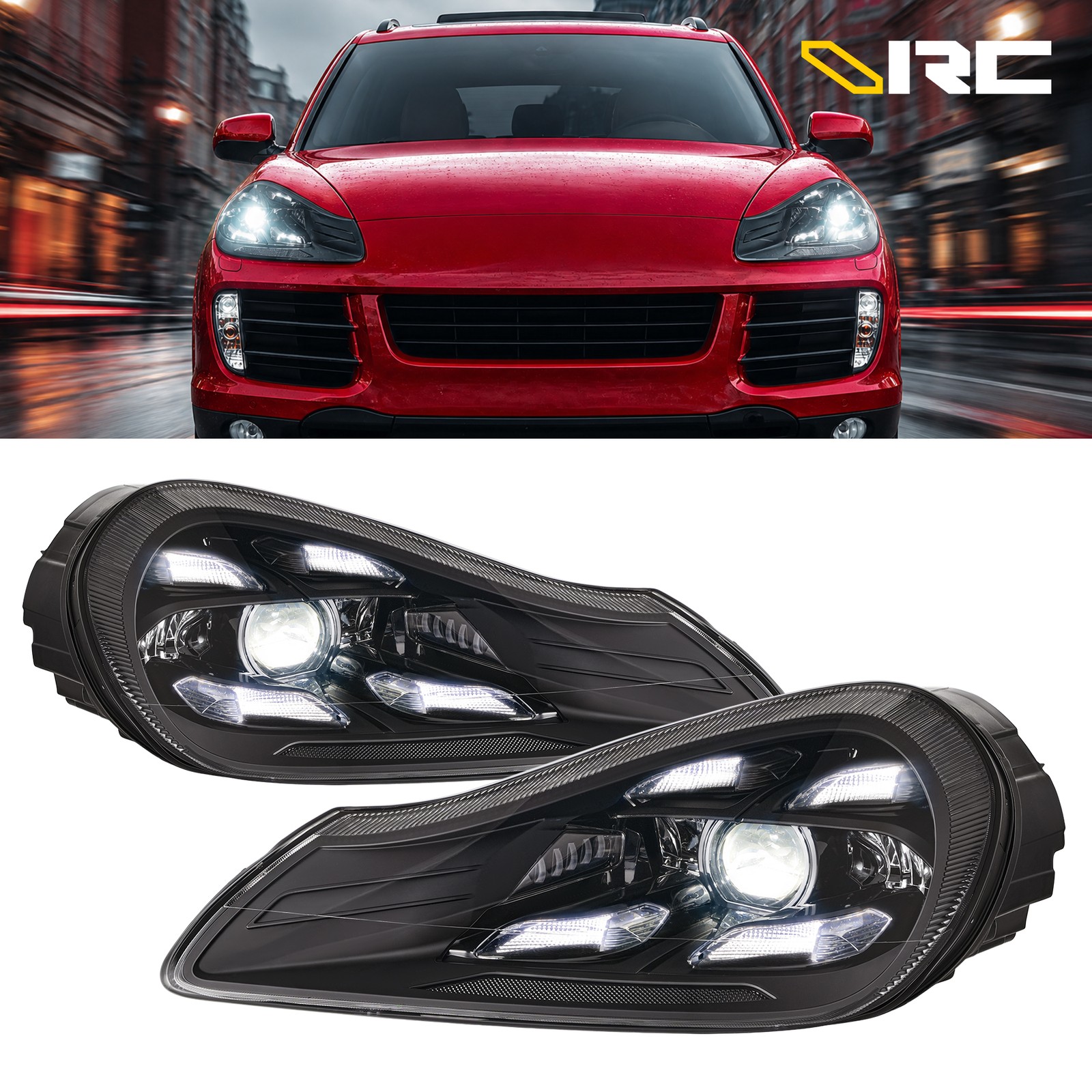 Pair LED Headlights For 2007-2010 Porsche Cayenne 957 Front Lamps Assembly DRL