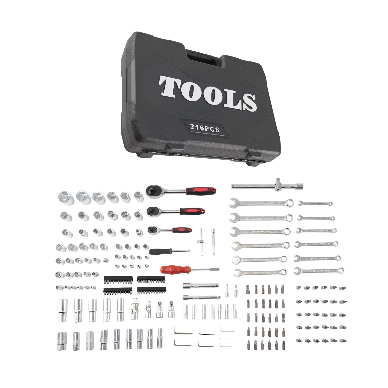 216PCS Mechanic Socket Wrench Set 1/4 3/8 1/2 Drive Ratchet Tool Kit