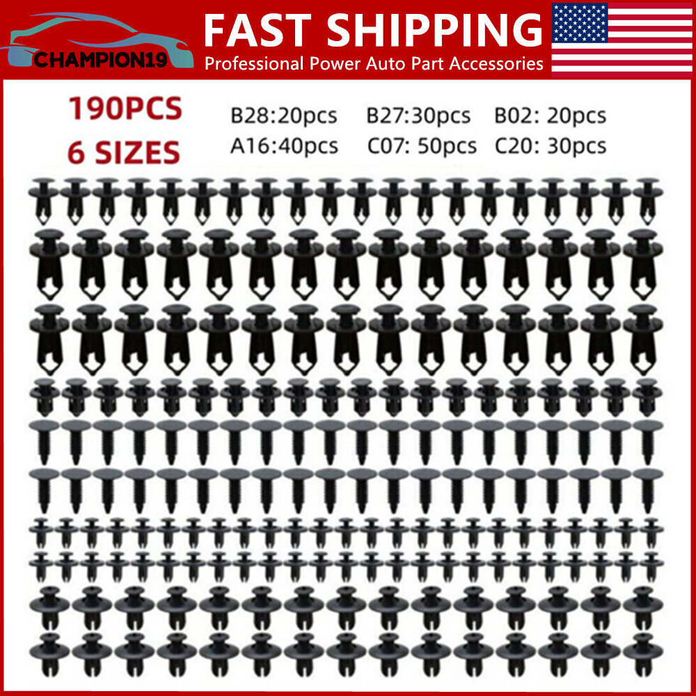 190pcs Car Retainer Auto Fasteners Push Trims Plastic Clips Pin Rivet Bumper Kit