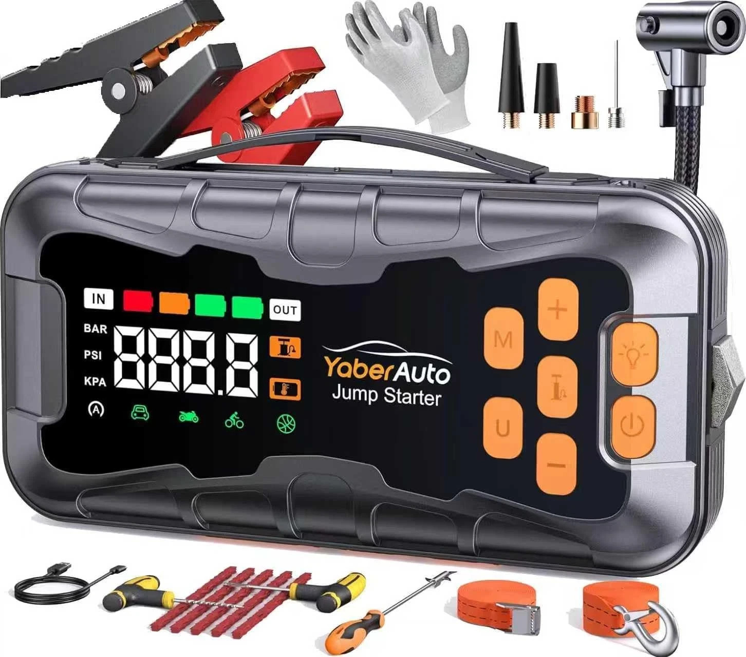 YaberAuto 16-in-1 Jump Starter with Air Compressor 8000A 160PSI Car Battery…