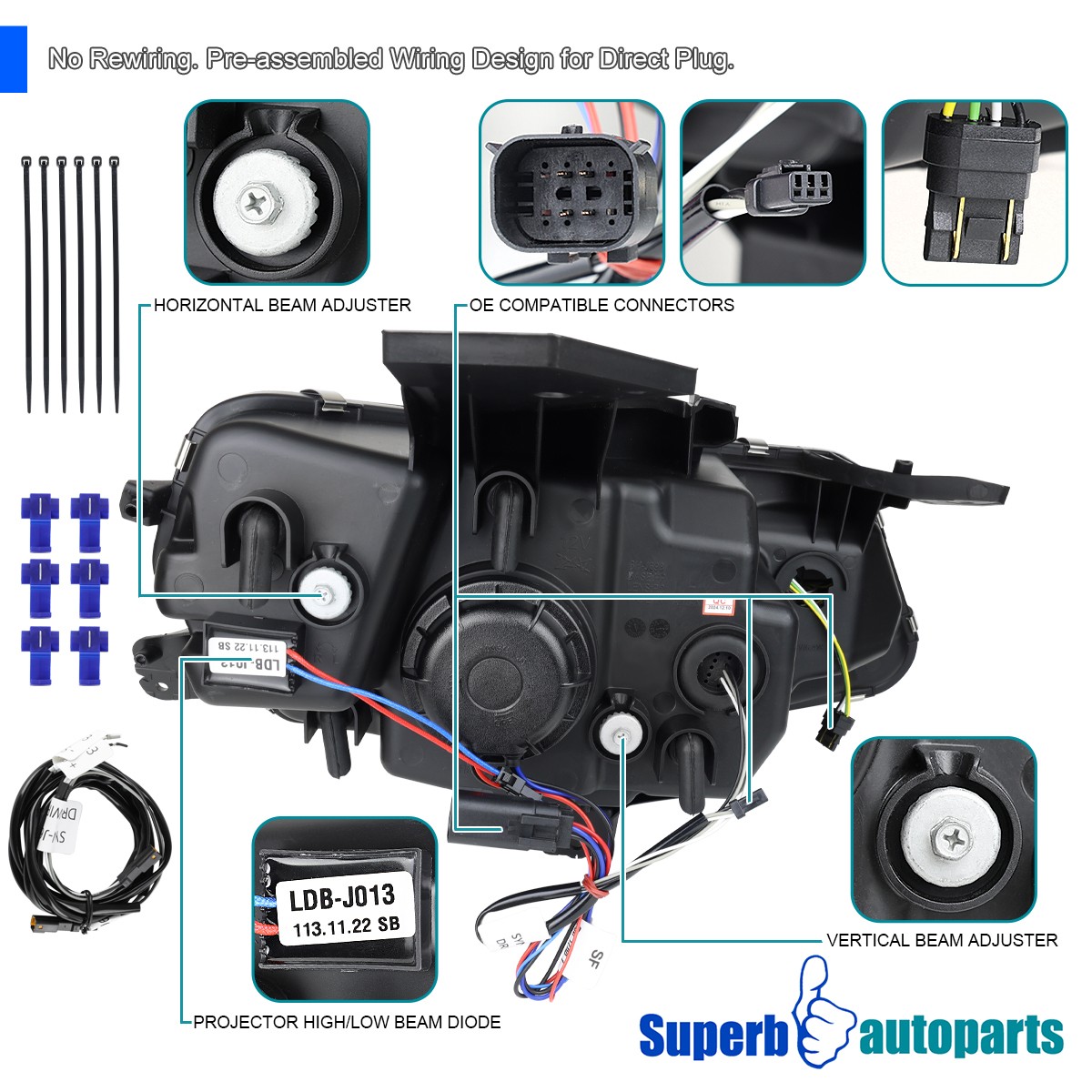 For 2016-2018 Chevy Camaro LED DRL Black Projector Headlights+Sequential Pair