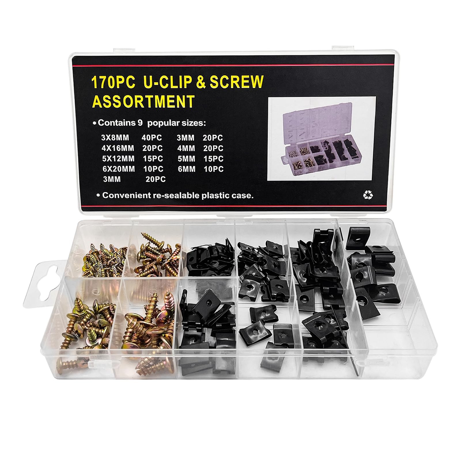Suvnie 170 PCS Car U-Clip and Screw Assortment Kit, Auto One Size, Galvanized