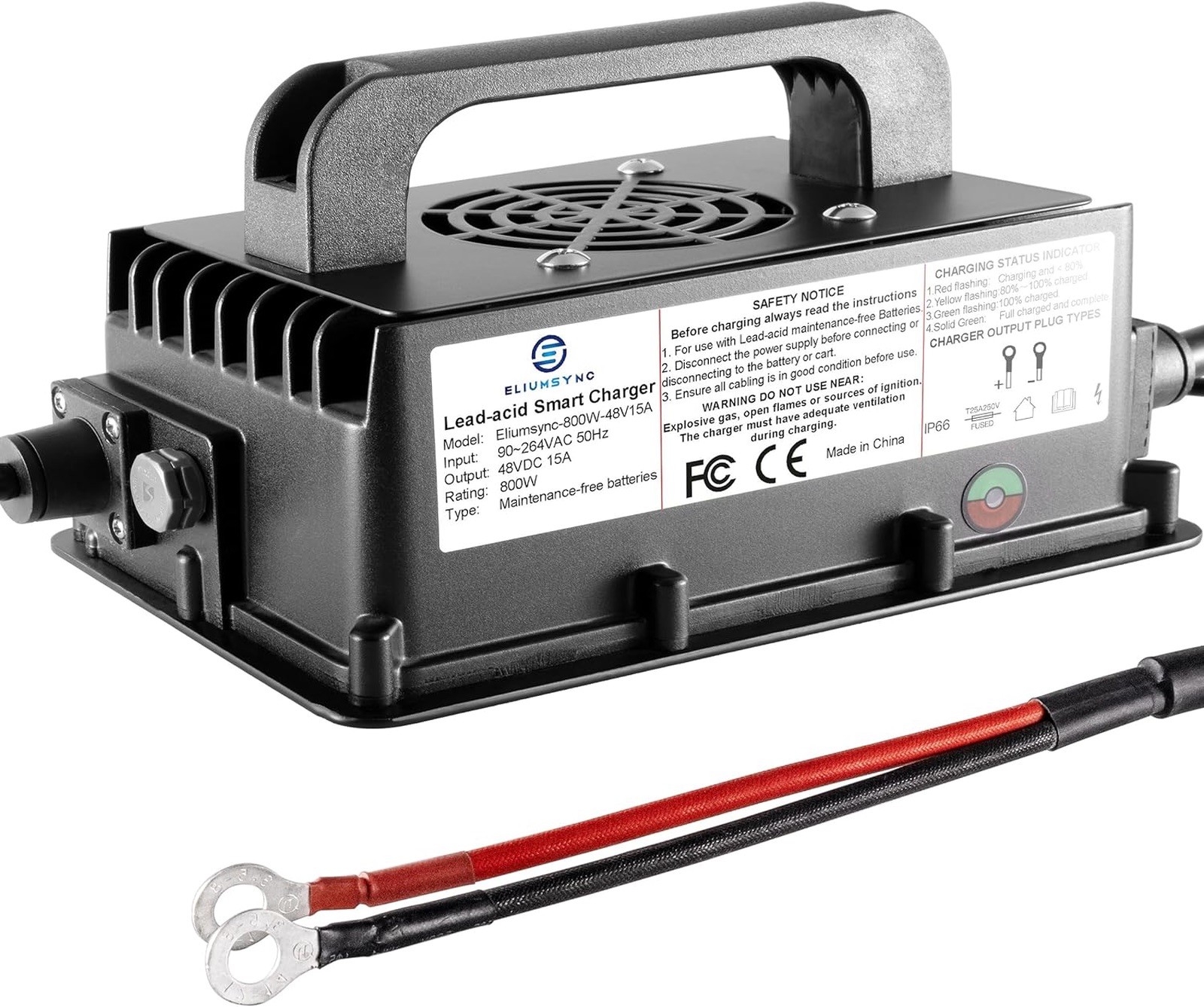 Smart 48V/15A/800W Battery Charger w/ O-Ring for Golf Carts, RV, Boat, Solar etc