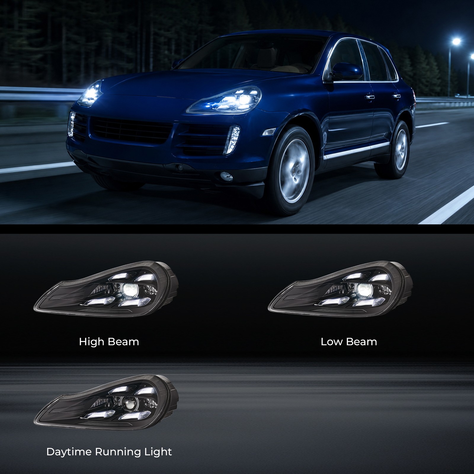 Full LED Headlight For Porsche Cayenne 957 2007-2010 HID Xenon Upgrade Assembly