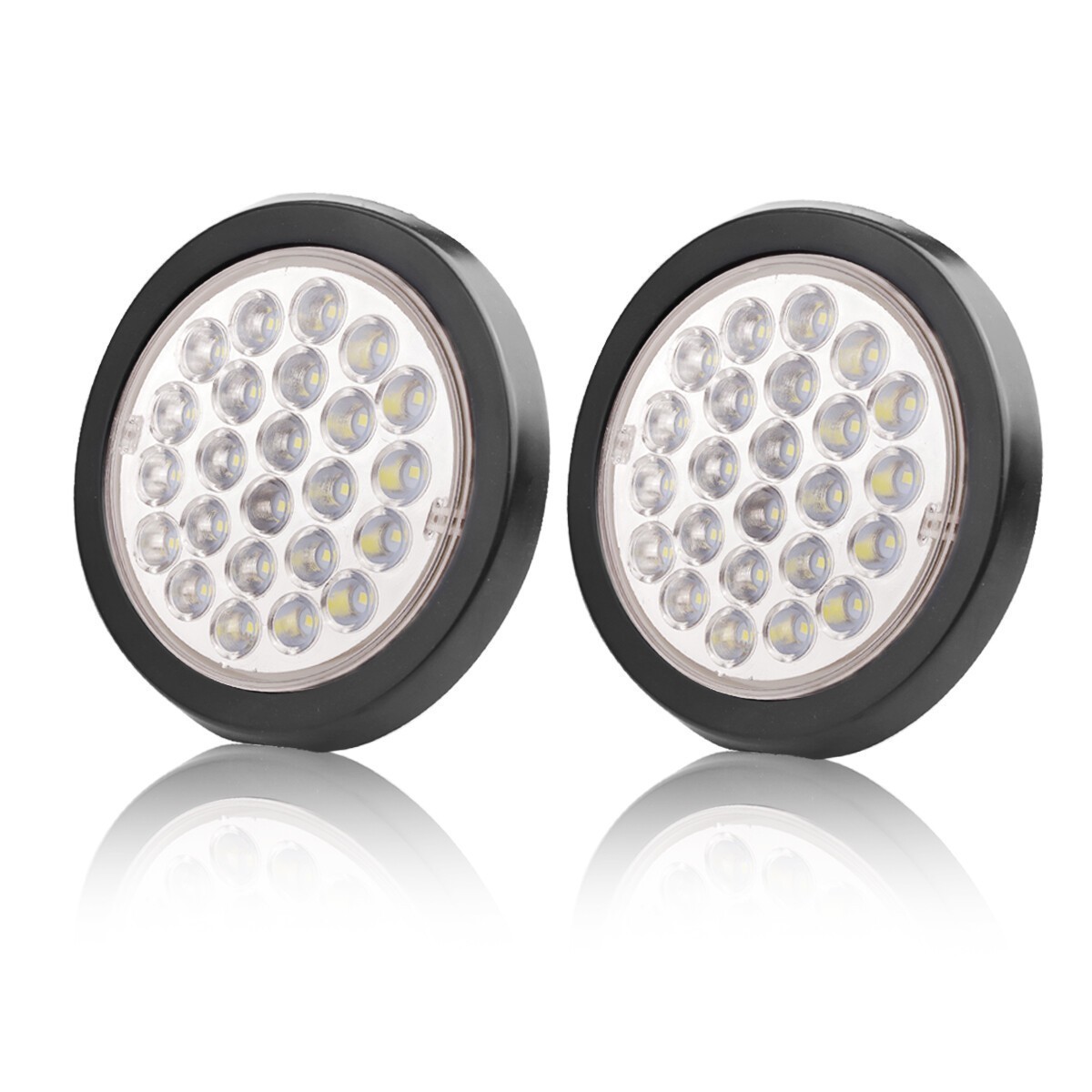 2Pcs 4 Inch Round 24 LED Reverse Backup Tail Lights Trailer Truck 24V Lamp White