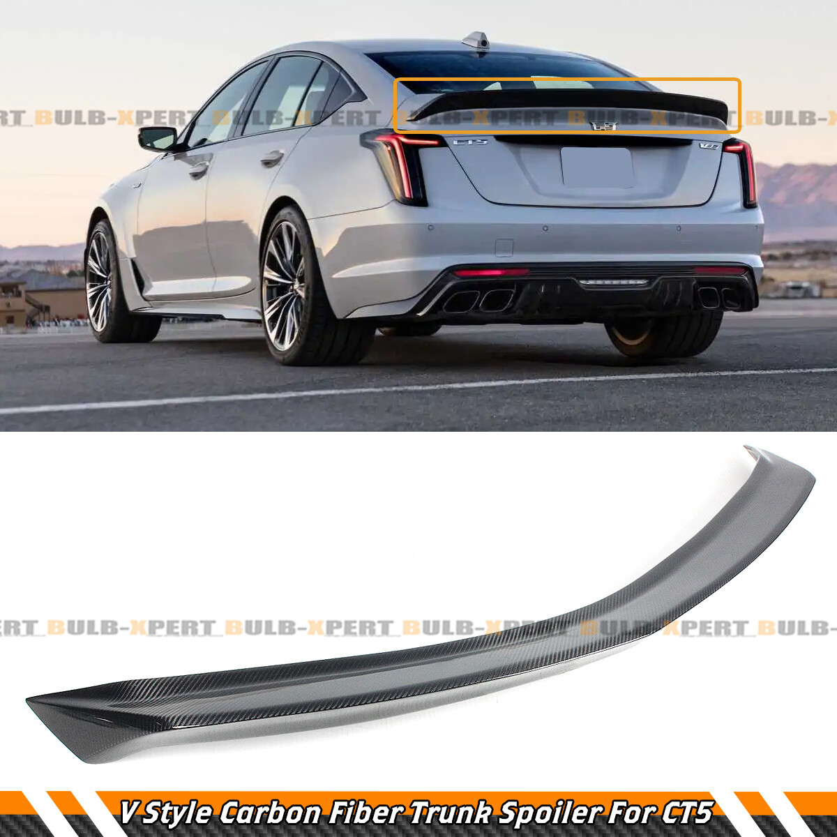 FOR 2020-2024 CADILLAC CT5 V STYLE HIGHKICK DUCKBILL CARBON FIBER TRUNK SPOILER