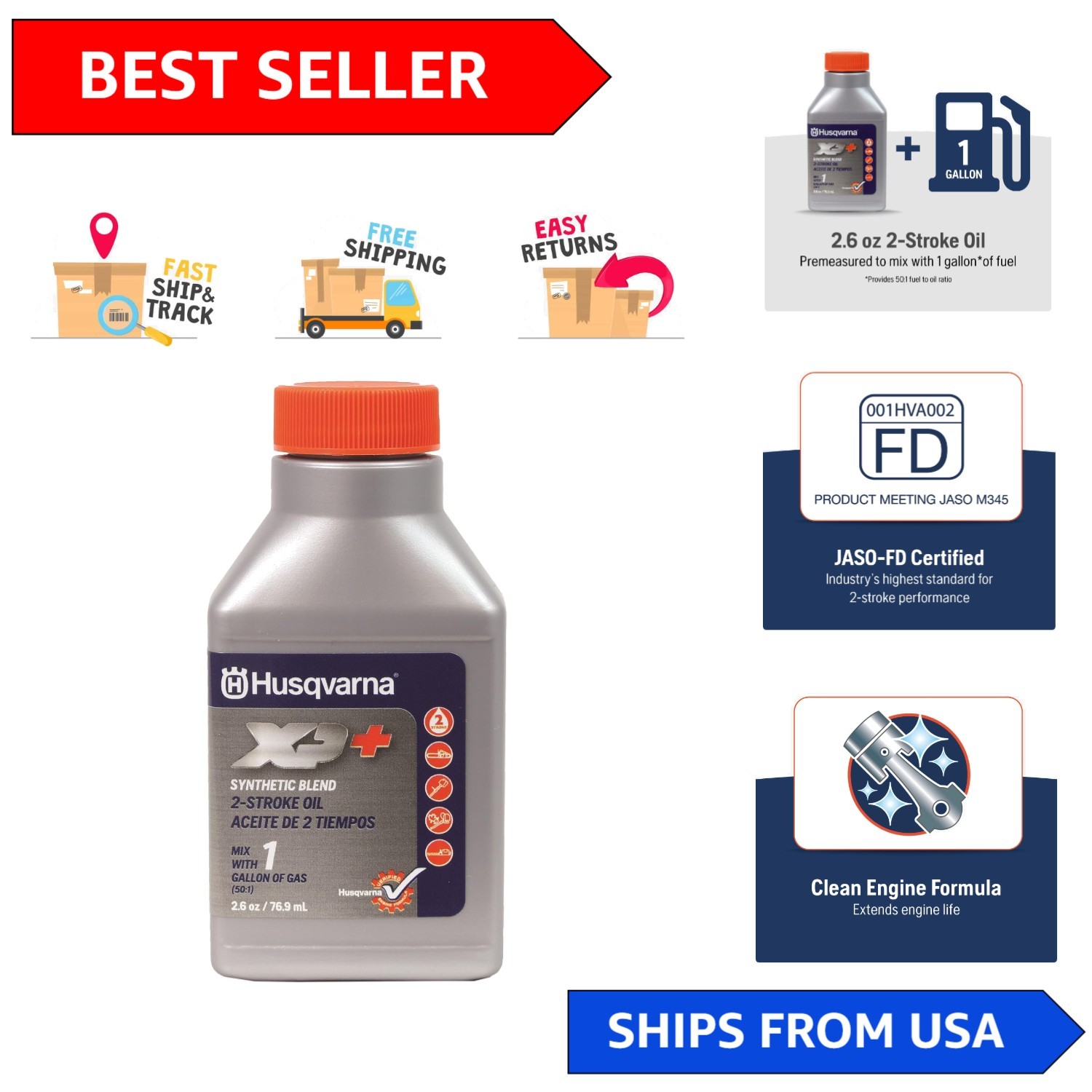 XP+ 2-Stroke Engine Oil 2.6 oz – JASO-FD Certified for Ultimate Performance