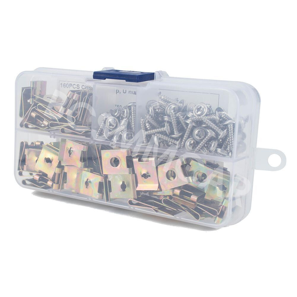 160Pcs Car U-Clip and Screw Assortment Kit Body Fasteners Metal U Nut No.6 M3
