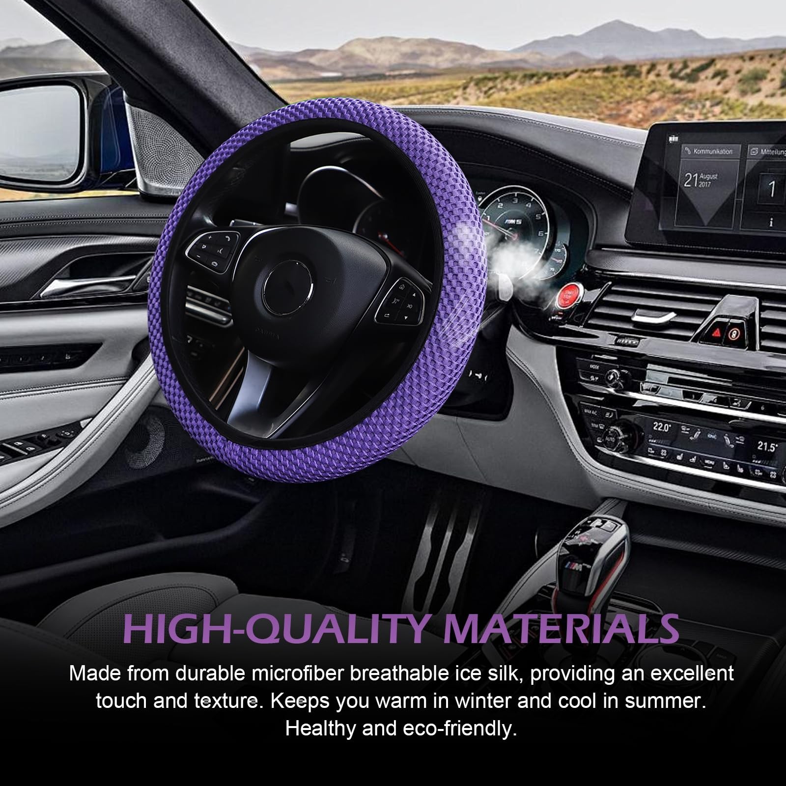 Zikefest Elastic Stretch Steering Wheel Cover, 15 Inch Soft Ice Silk purple