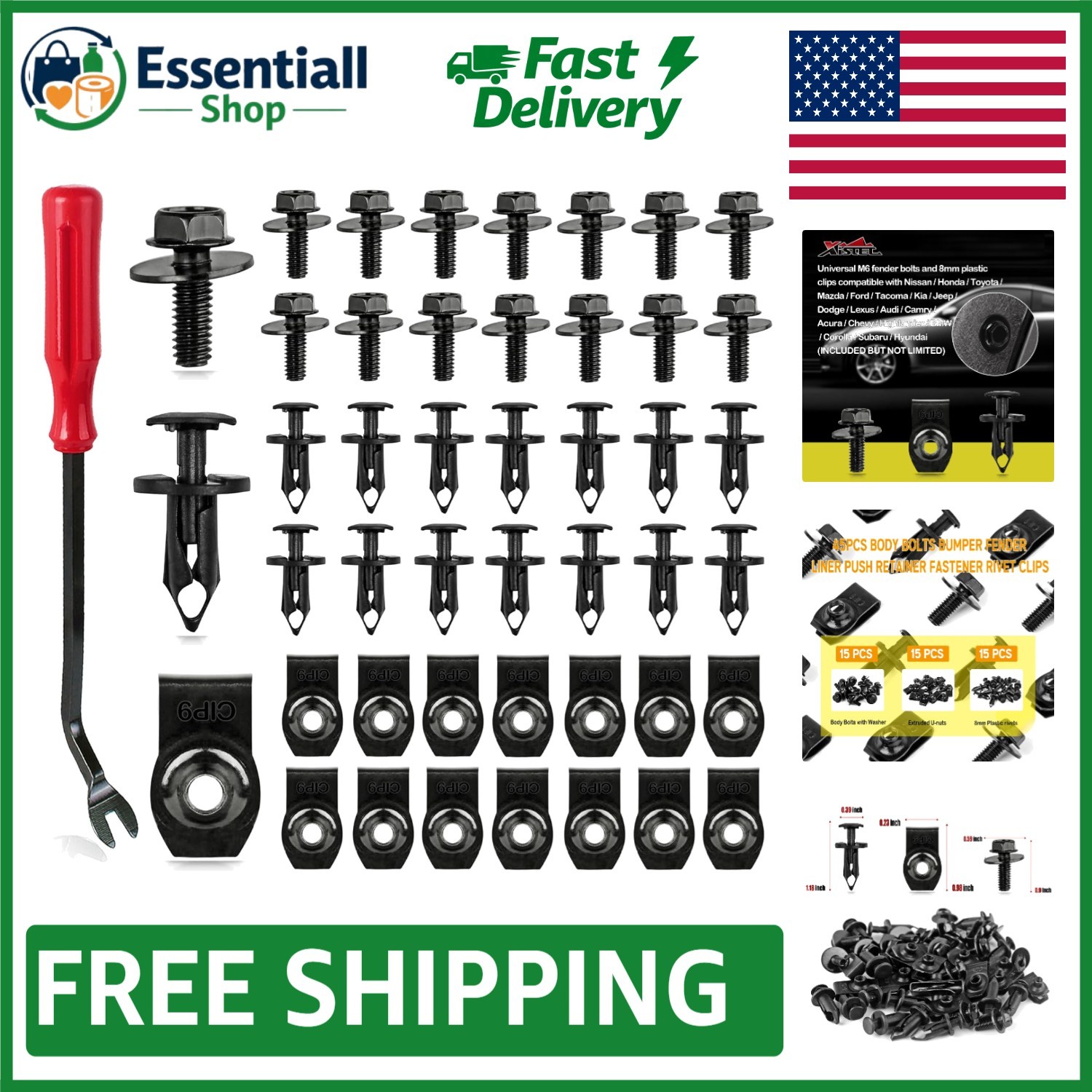 Universal Automotive Fastener Set – 45PCS for Engine Cover & Fender Repairs