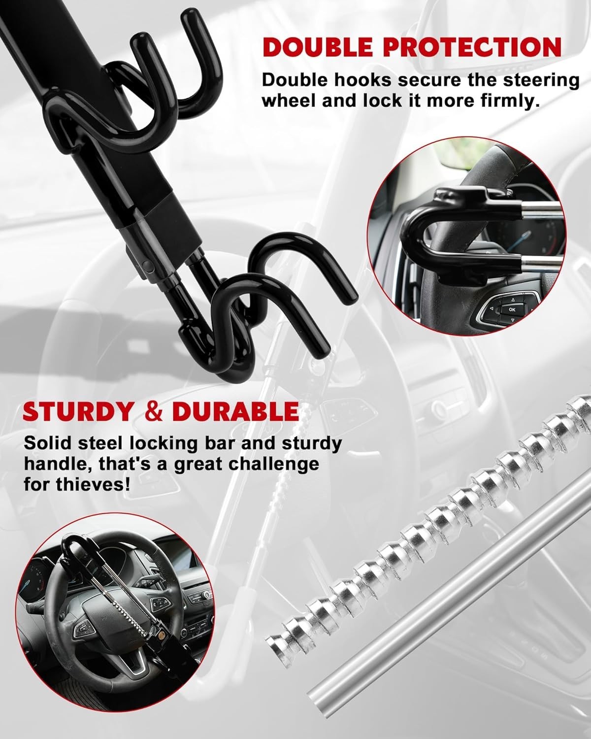 Alloy Steel Steering Wheel Lock with Double Protection – 3 Key Anti-Theft System