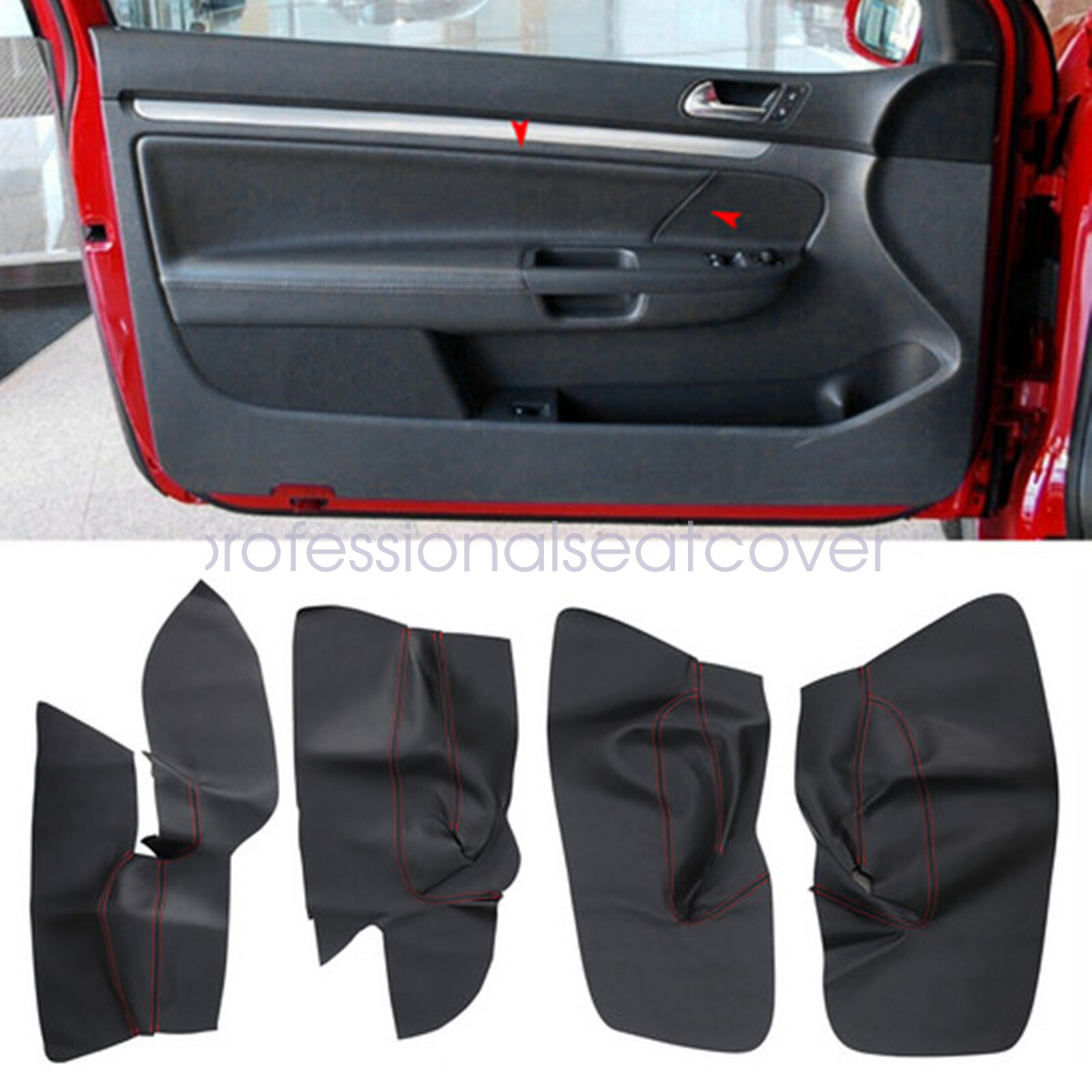 4Pcs For 2005-2010 VW Jetta Golf MK5 Leather Inner Door Panel Cover Pads Black