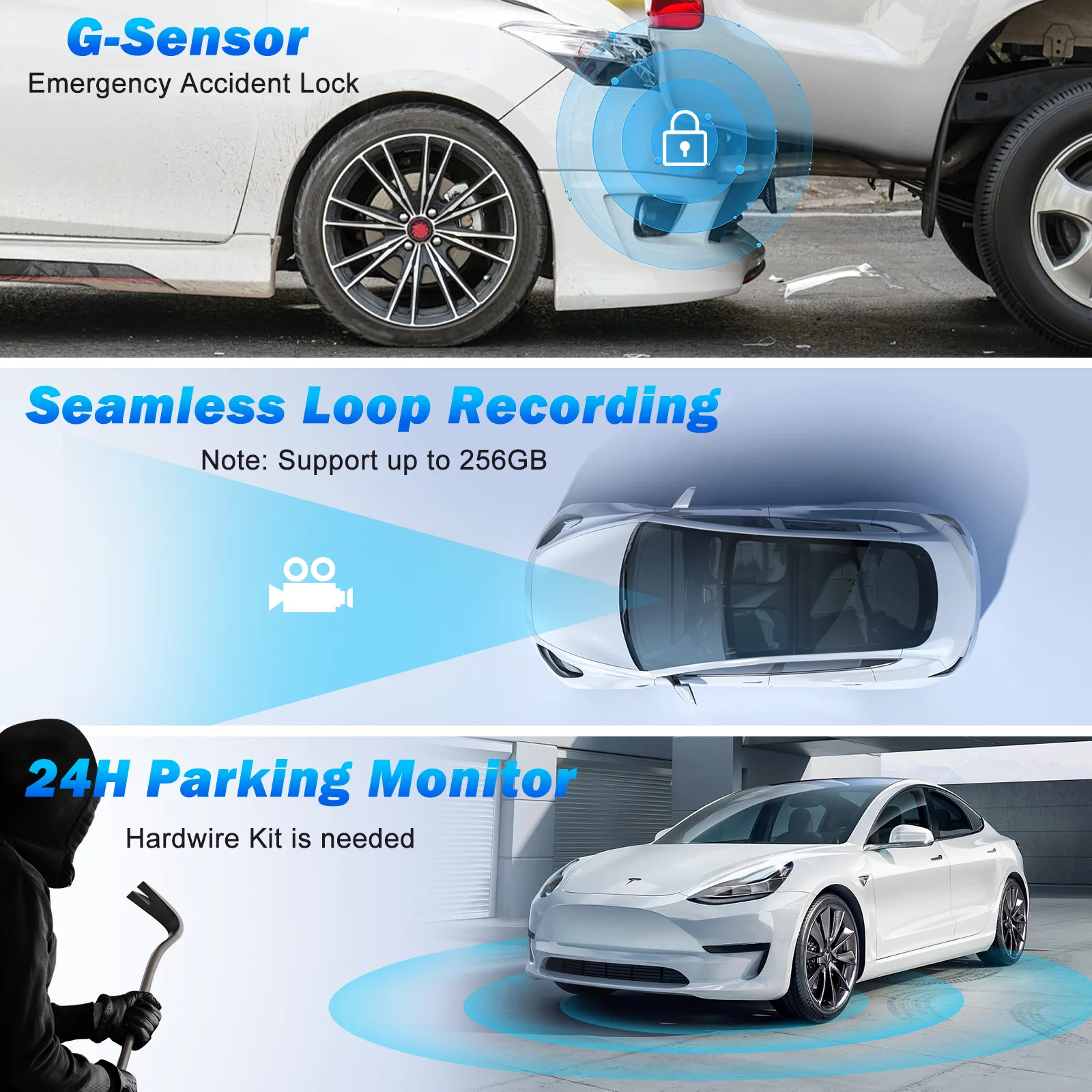 Dash Cam Fr Rear 4K Full HD Dash Camera Built-in WiFi GPS Night Vision, WDR 32GB
