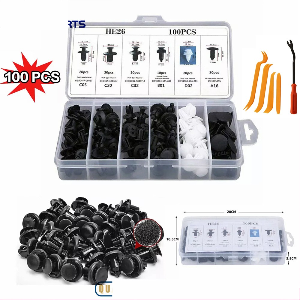 100PCS SET BUMPER FENDER LINER PUSH TYPE RETAINER CLIP W/BOX FOR TOYOTA FASTENER