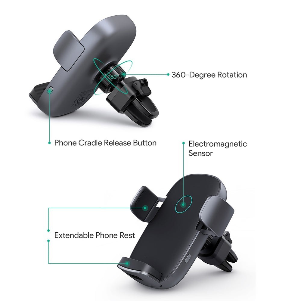 360° Adjustable Smart Auto-Locking Car Phone Holder 10W Fast Wireless Charger