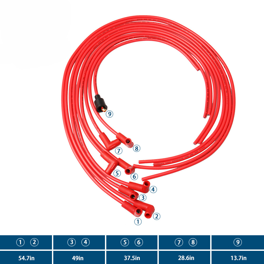 4041 Universal Fit Spark Plug Wire Set 8mm with Red 90 Degree Boots Silicone