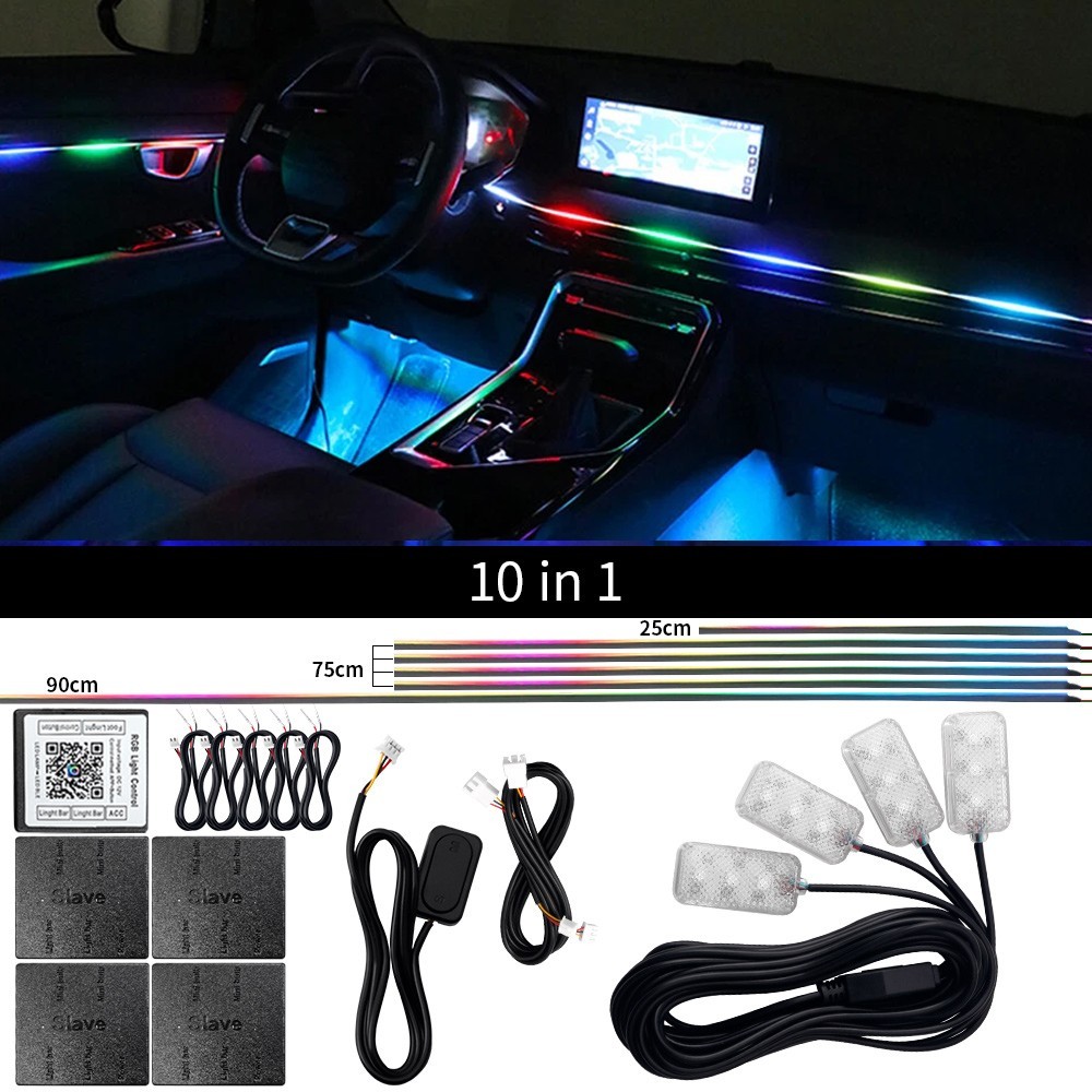 LED Car Interior Strip Light Atmosphere APP-Control Ambient Light 10 IN 1 Kit