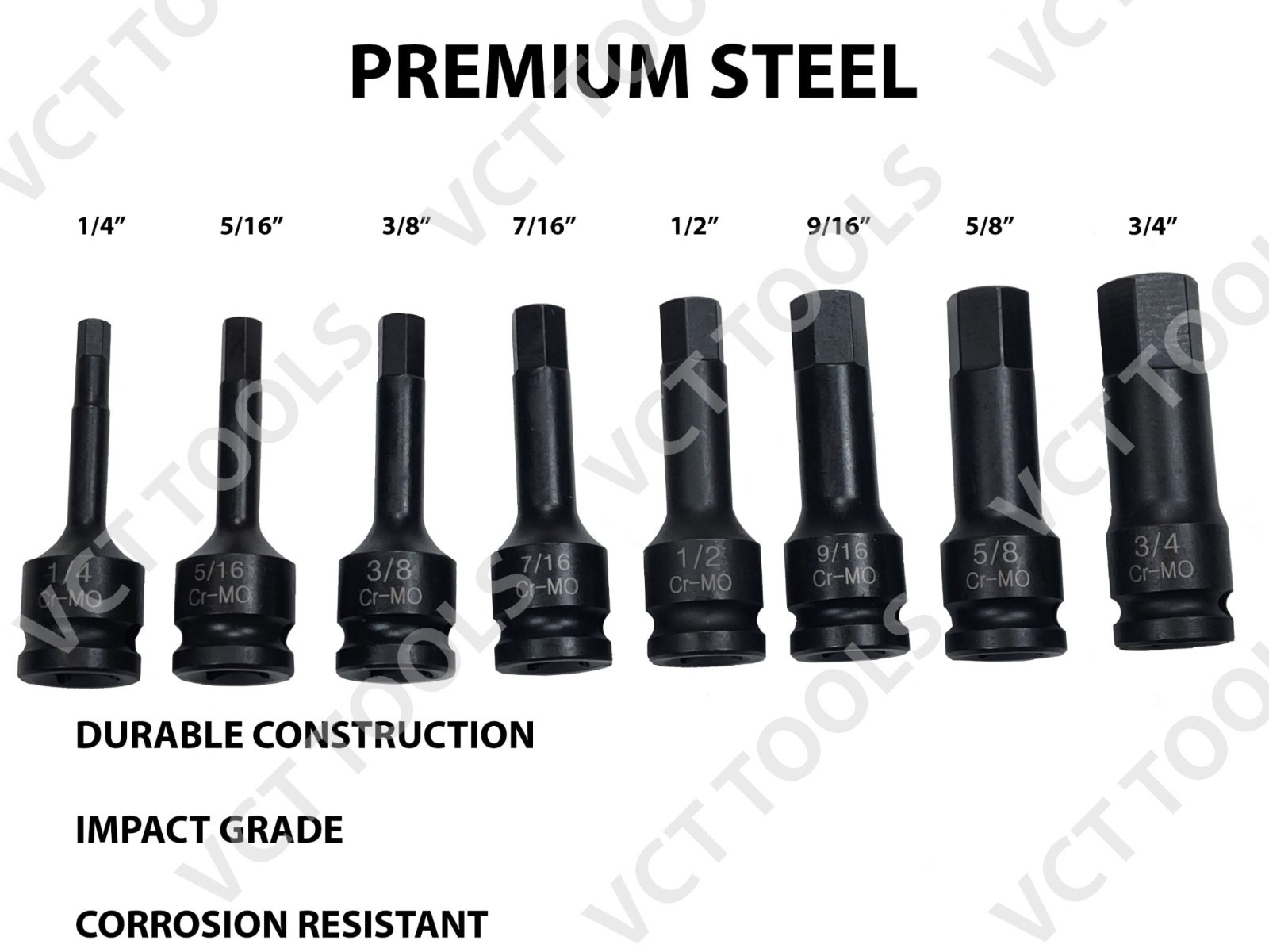 8‑Piece 1/2‑Inch Drive SAE Hex Impact Socket Set – CR‑MO Steel with Case