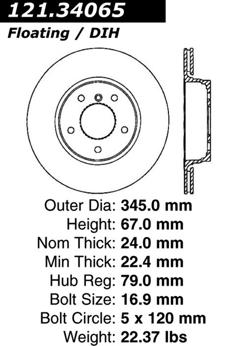 Centric Rear Disc Brake Rotor for 745i, 745Li, 760i, 760Li (121.34065)