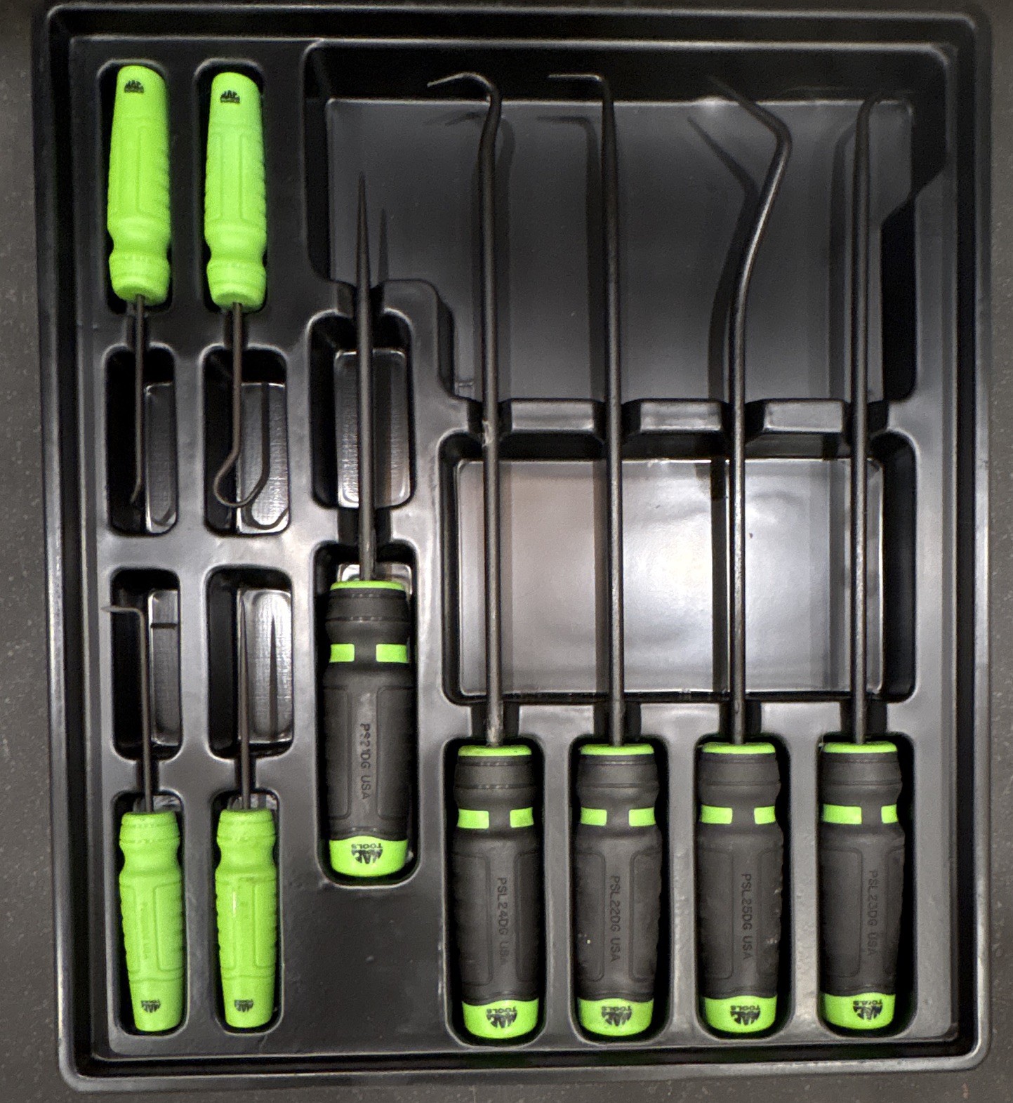 MAC Tools PSL Series 9pc Pick & Hook Set Green/Black Black Oxide w/tray