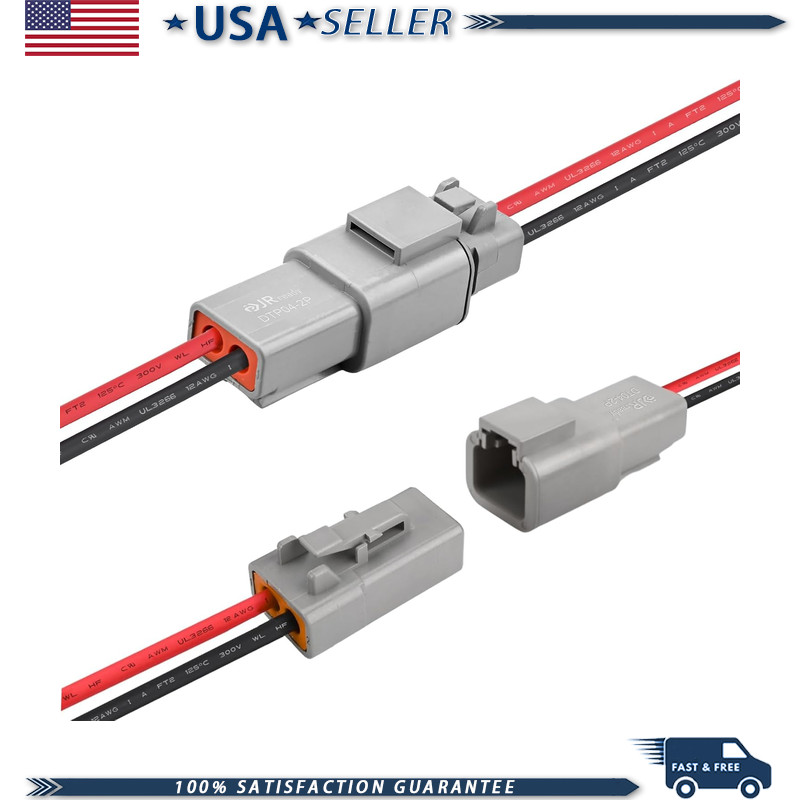 Deutsch 2 Wire DTP Pigtail Connector 12AWG UL3266, Sets 12 Gauge Wire IP68 Water